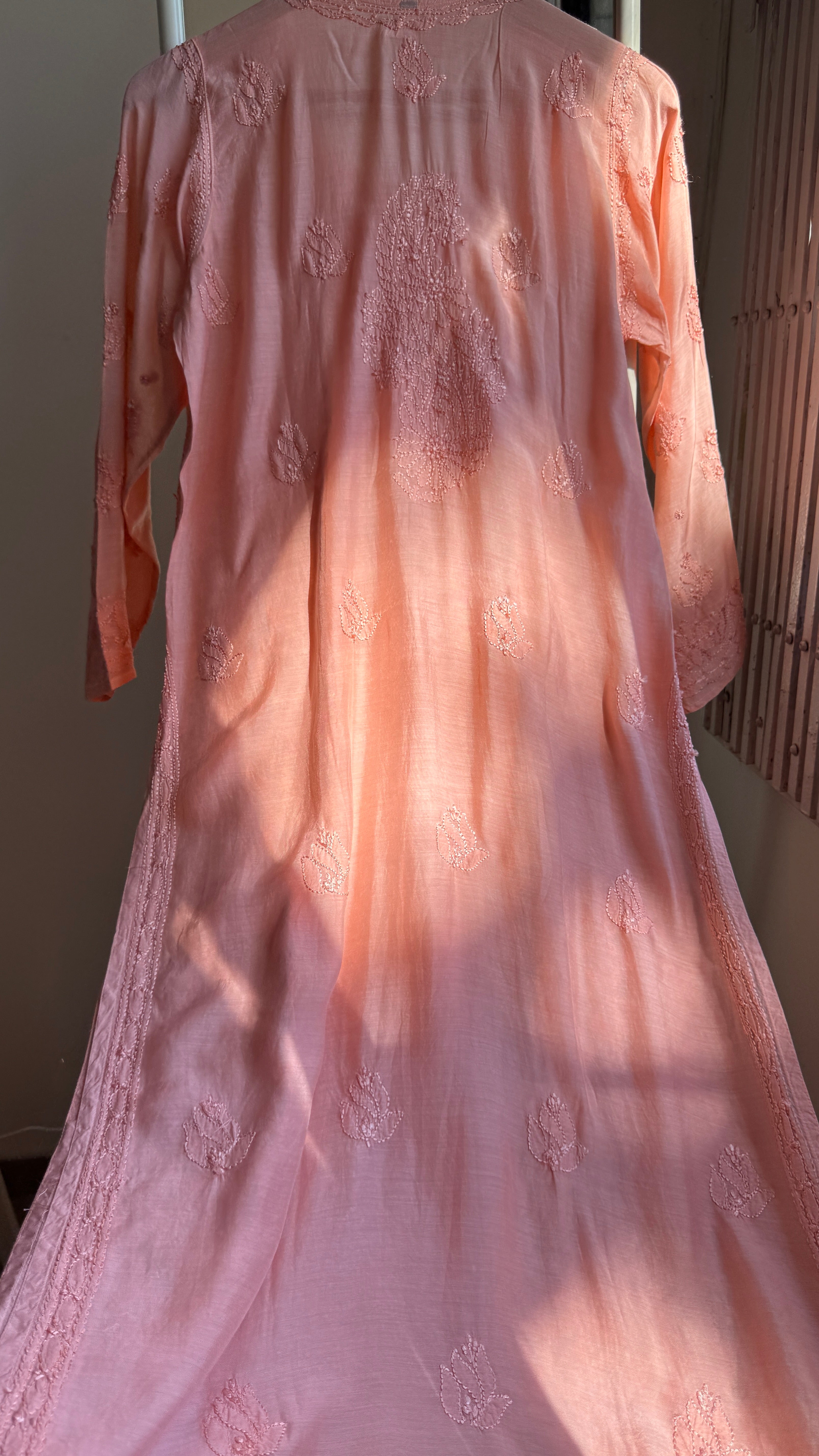 Muslin Chikankari Kurti - Peach - BERRY Collection