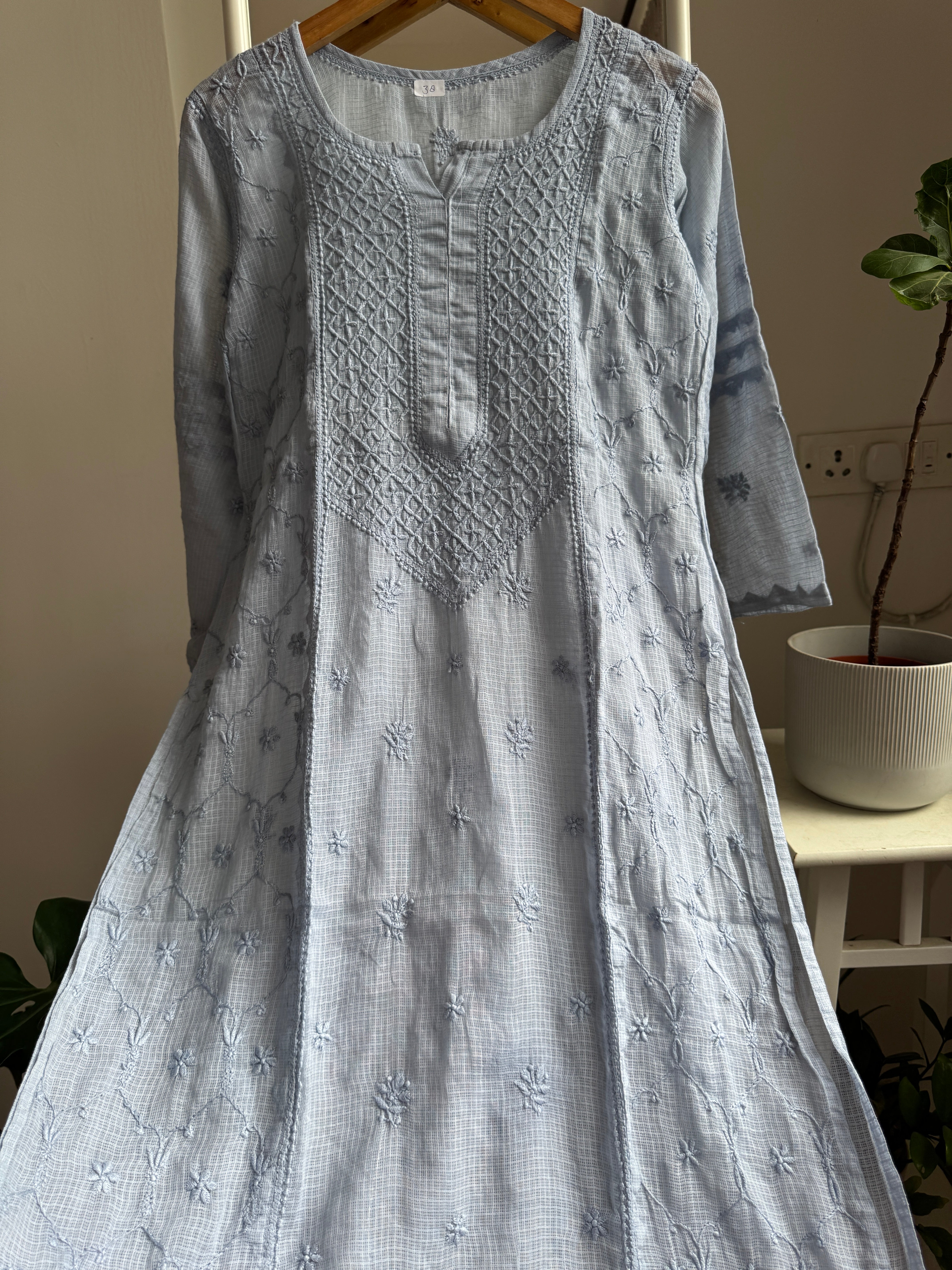 Kota Soft Cotton Chikankari Kurti - Grey