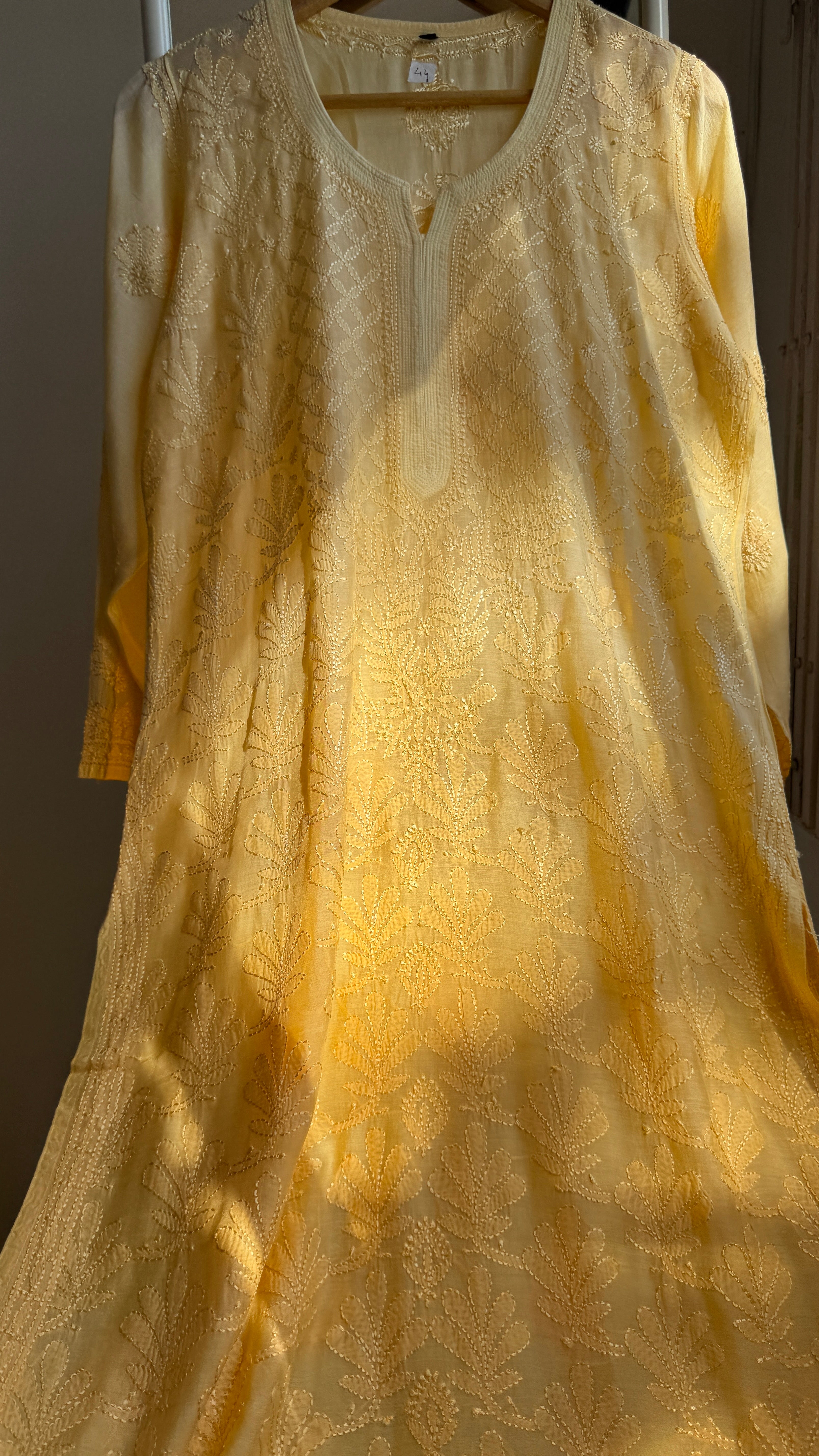 Muslin Chikankari Kurti - Yellow Ombre - BERRY Collection