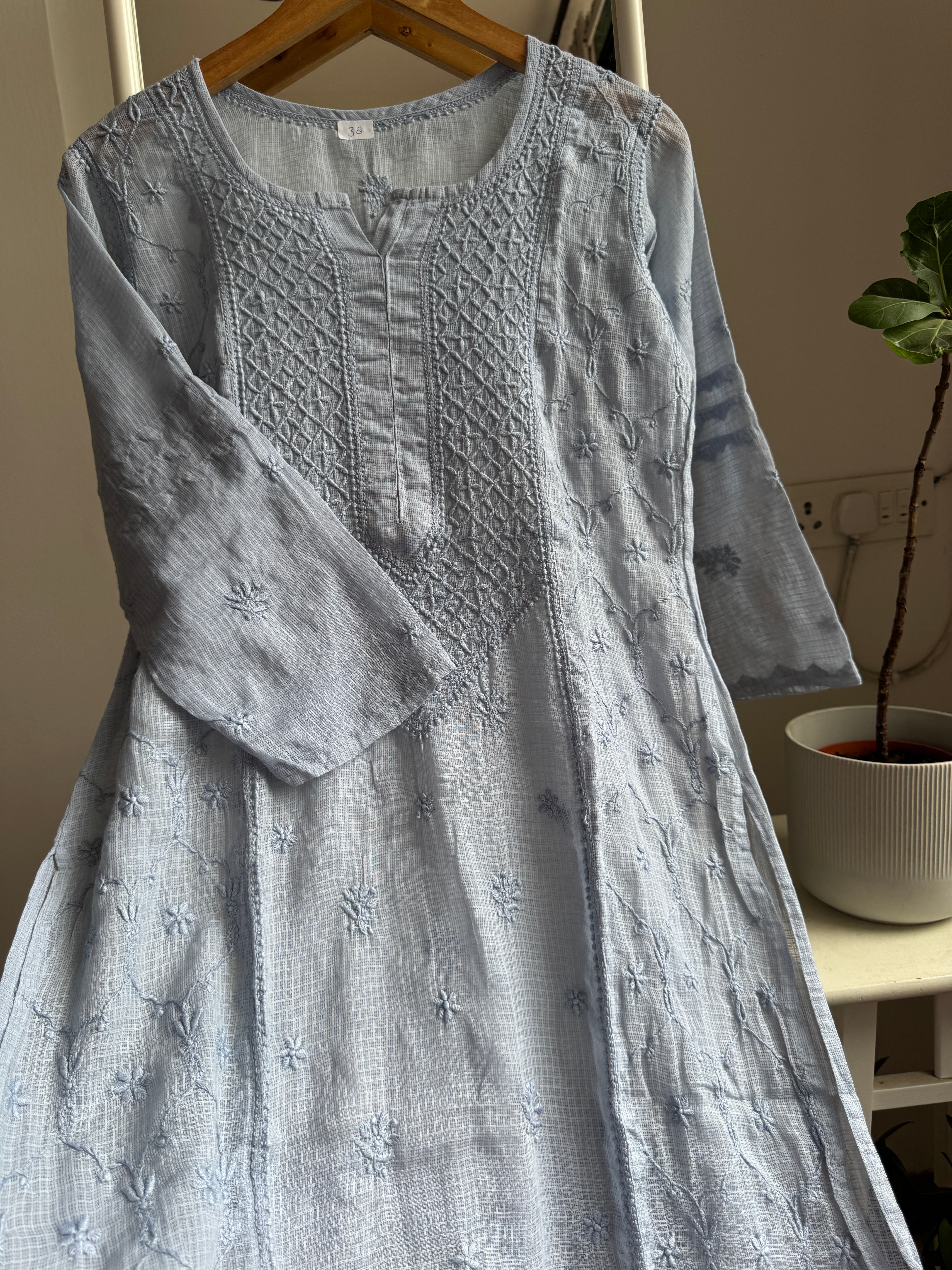 Kota Soft Cotton Chikankari Kurti - Grey ARIAA CHIKANKARI 