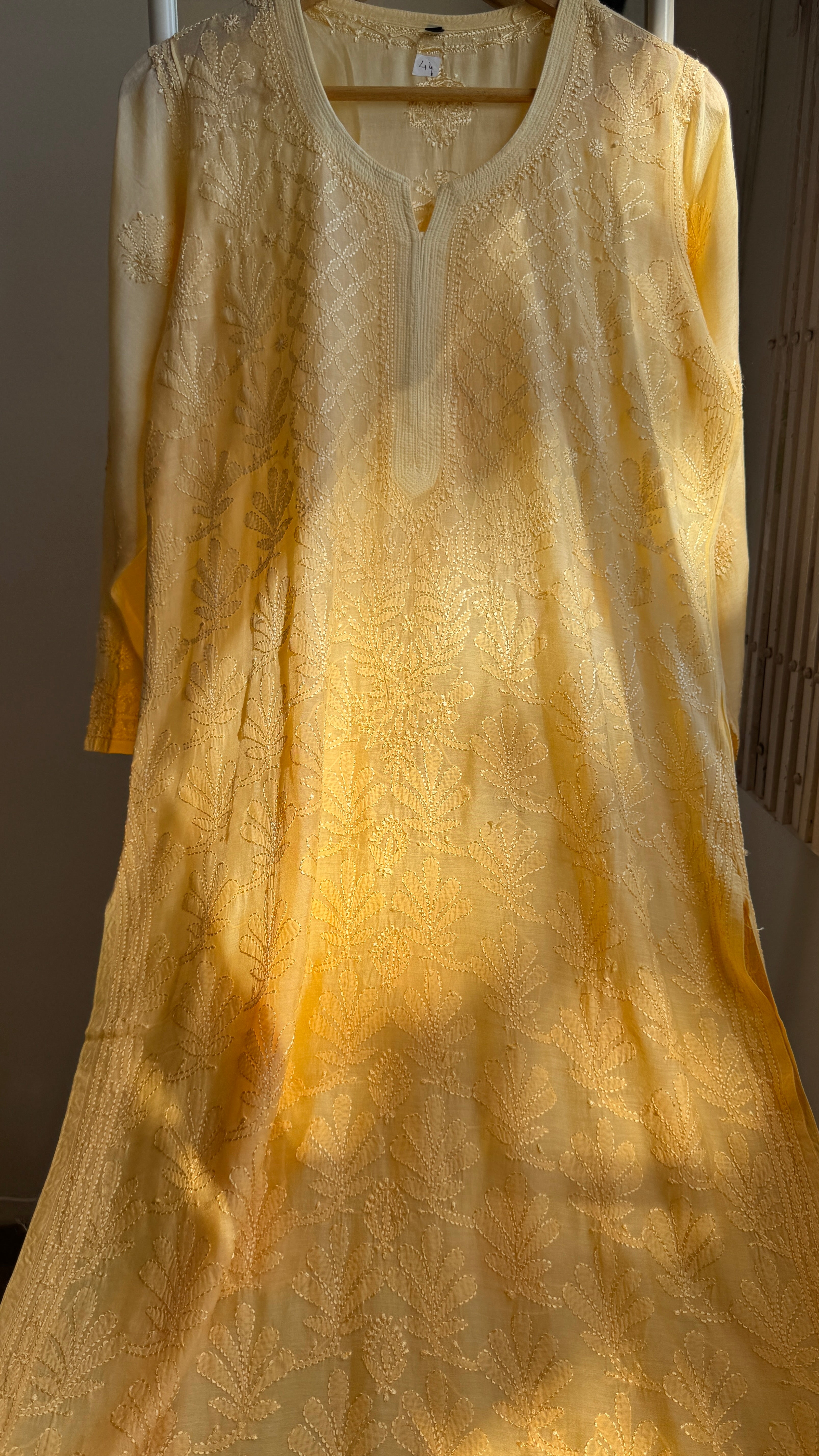Muslin Chikankari Kurti - Yellow Ombre - BERRY Collection