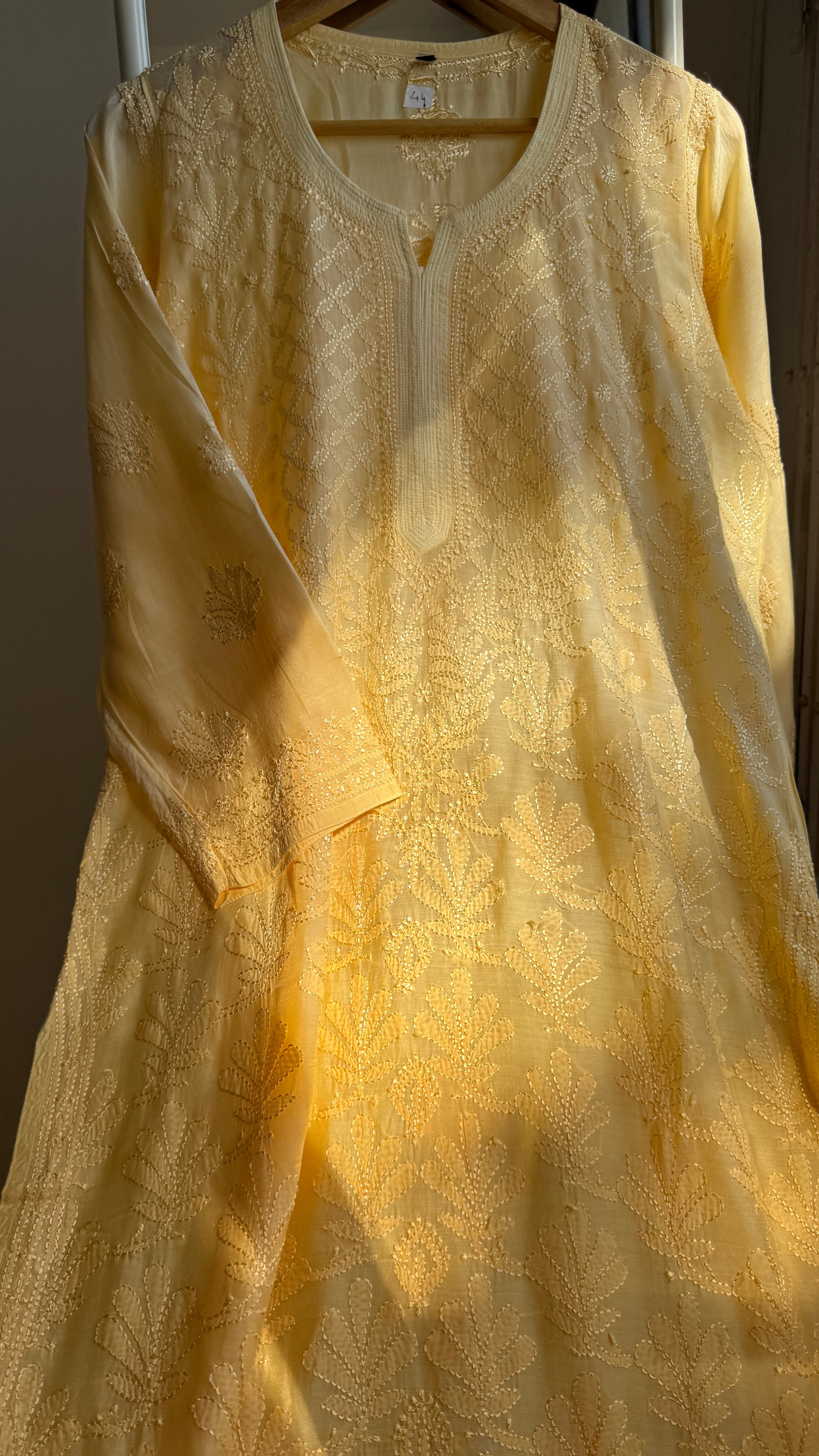 Muslin Chikankari Kurti - Yellow Ombre - BERRY Collection