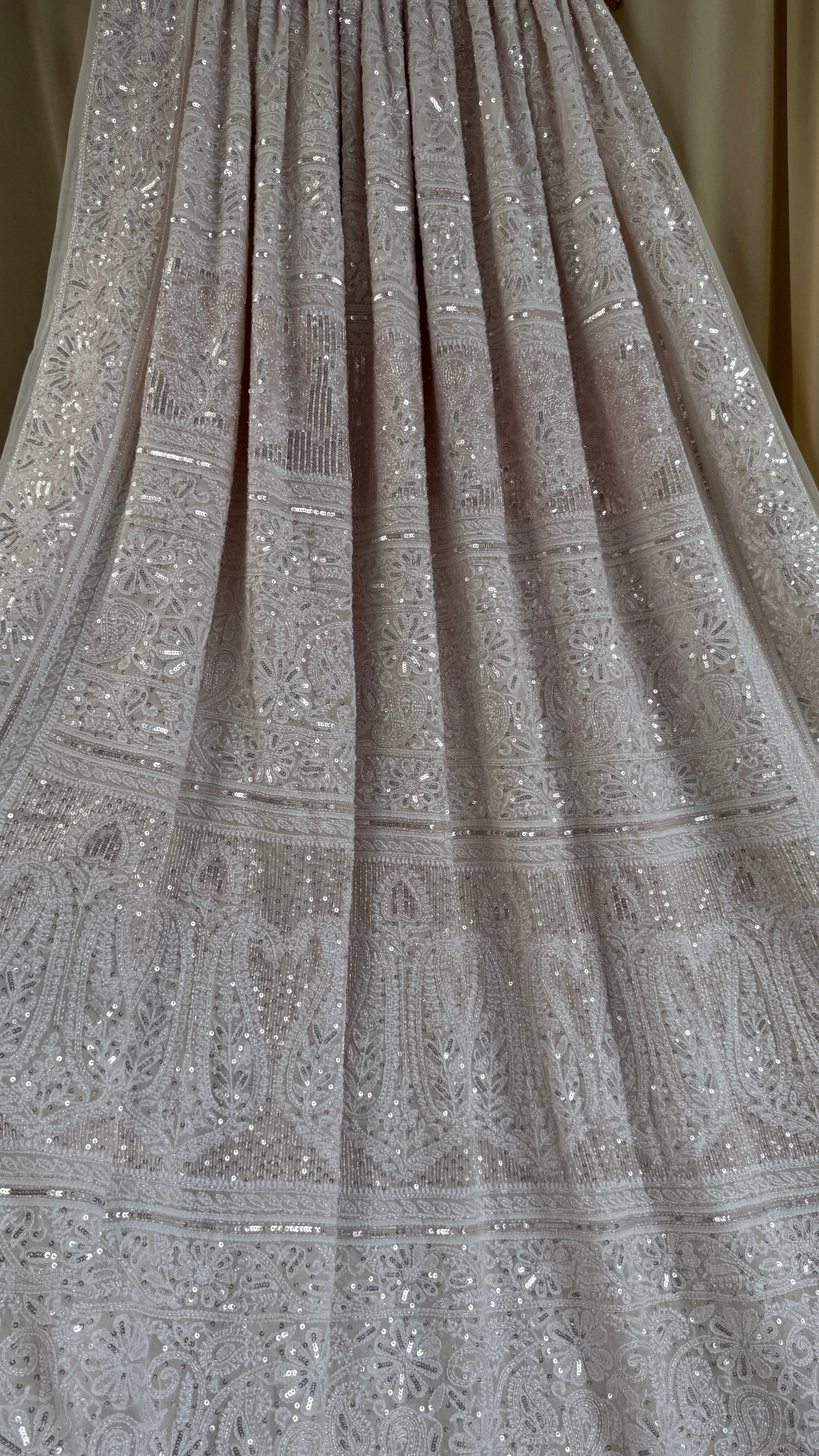 Pure Georgette Lucknow Chikankari Saree - white with pink detailing - Rooh Collection