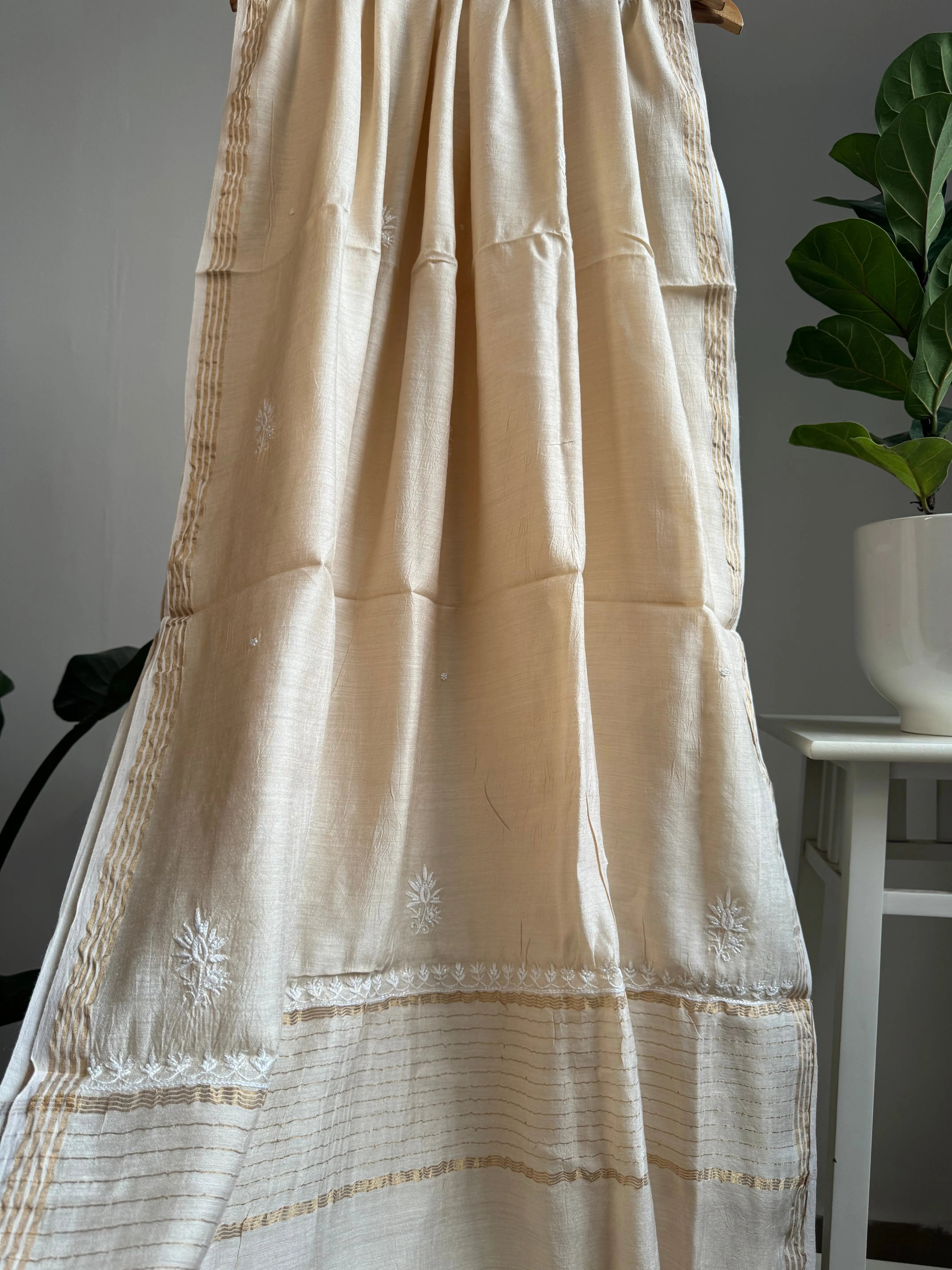 Silk Straight Semi Stitched - Beige ARIAA CHIKANKARI 