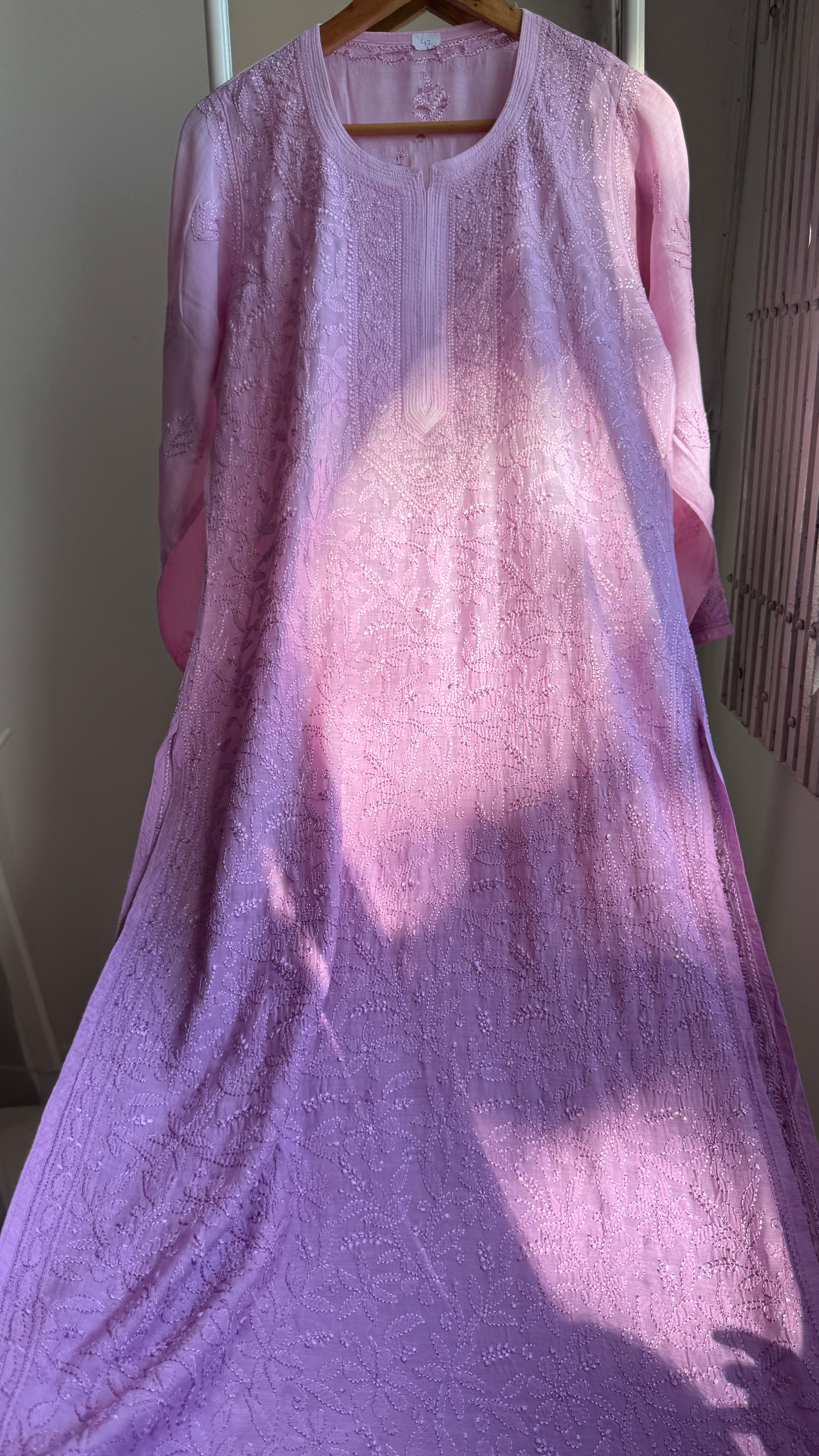Muslin Chikankari Kurti - Lilac Ombre - BERRY Collection