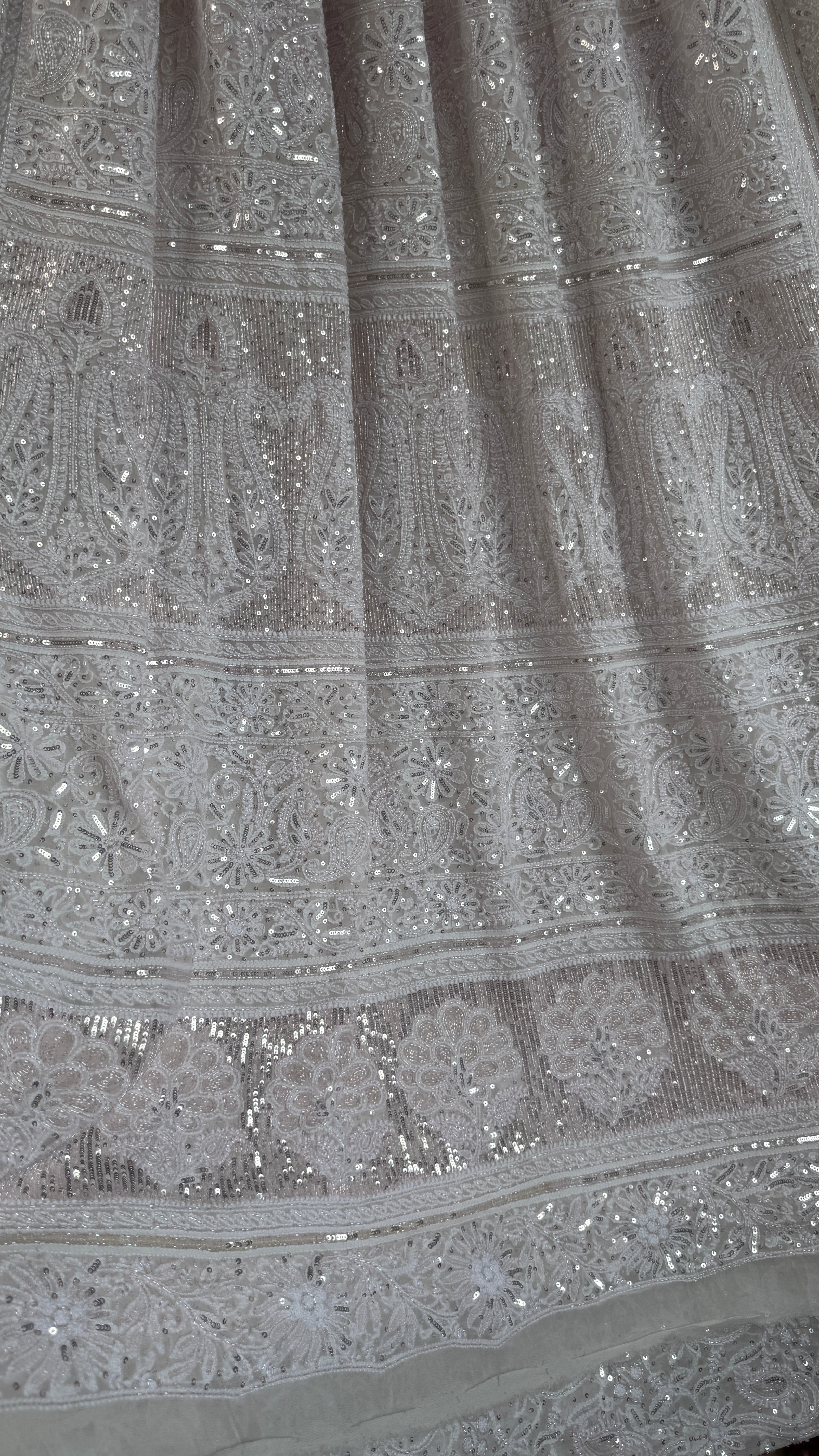 Pure Georgette Lucknow Chikankari Saree - white with pink detailing - Rooh Collection