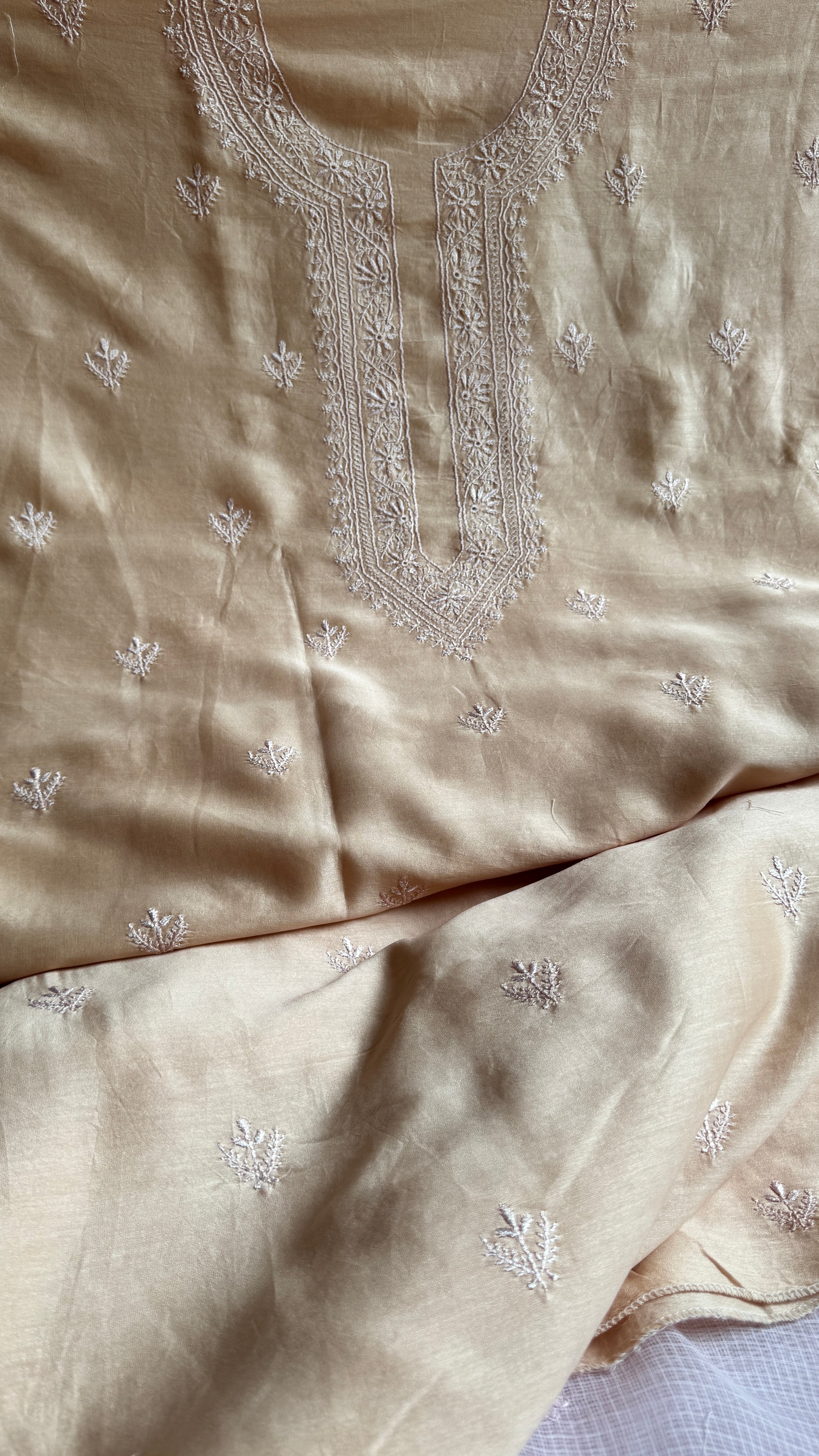 Chanderi Chikankari Kurta Length - Mens- Ivory