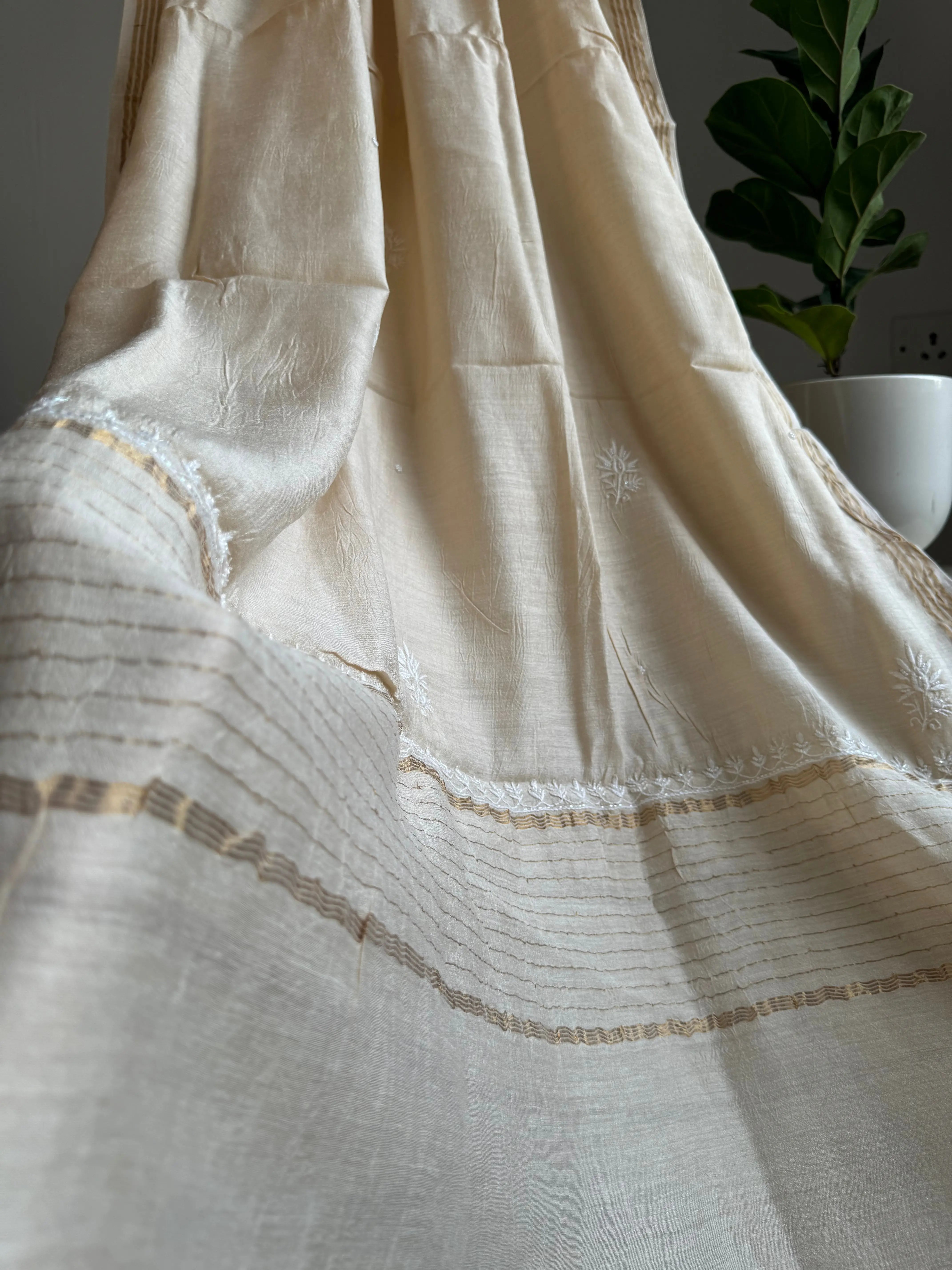 Silk Straight Semi Stitched - Beige ARIAA CHIKANKARI 