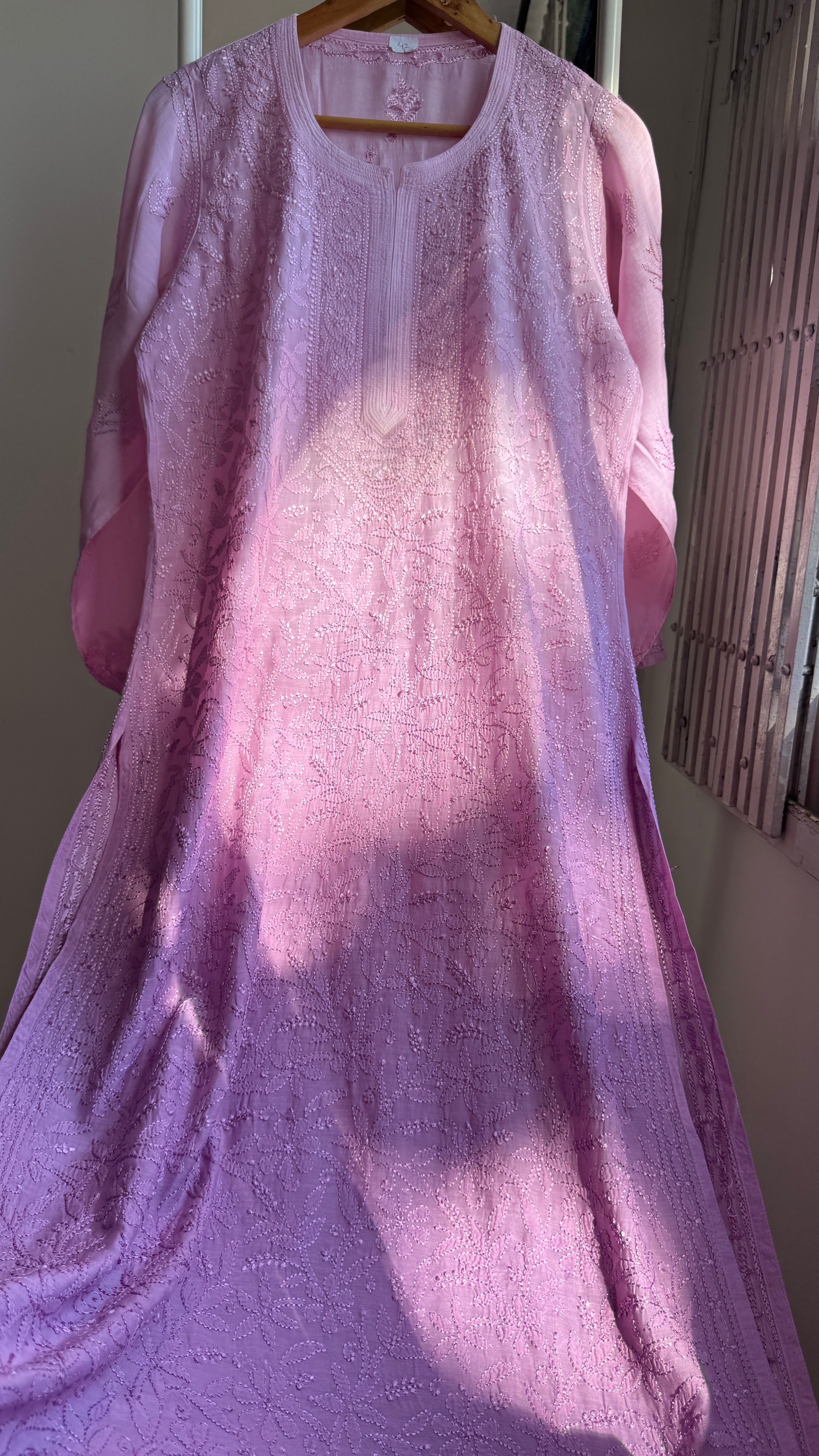 Muslin Chikankari Kurti - Lilac Ombre - BERRY Collection