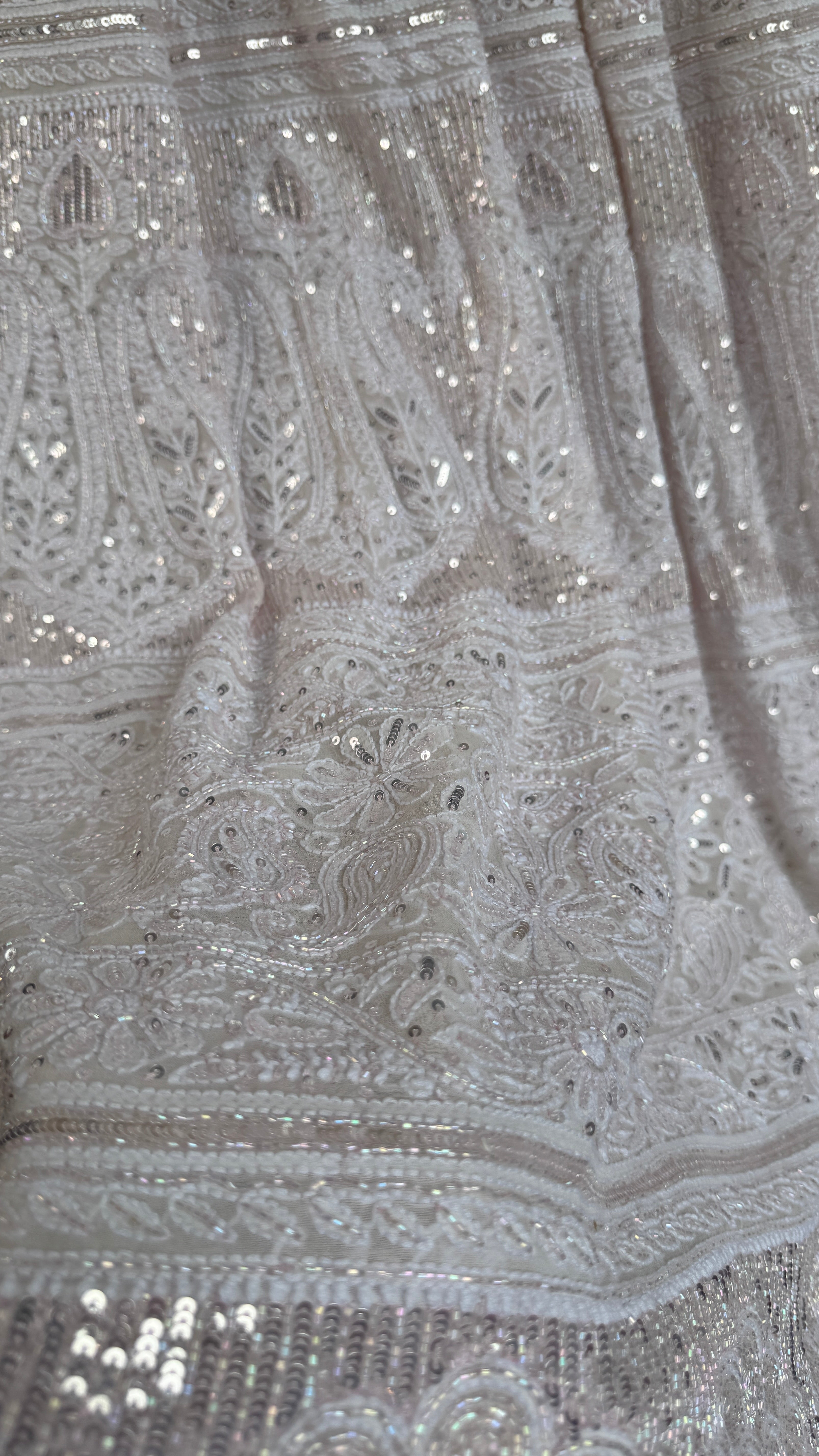 Pure Georgette Lucknow Chikankari Saree - white with pink detailing - Rooh Collection