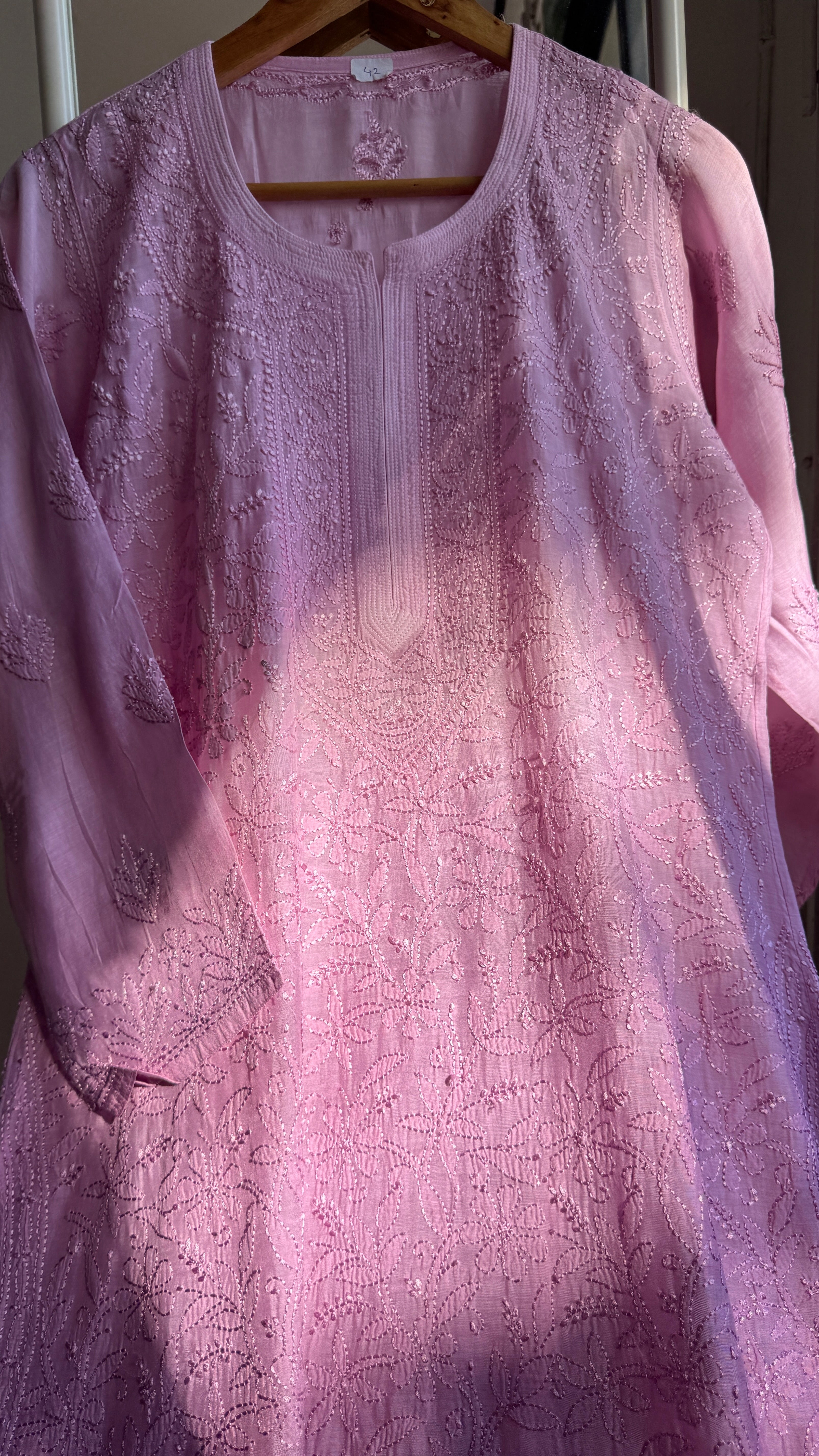 Muslin Chikankari Kurti - Lilac Ombre - BERRY Collection