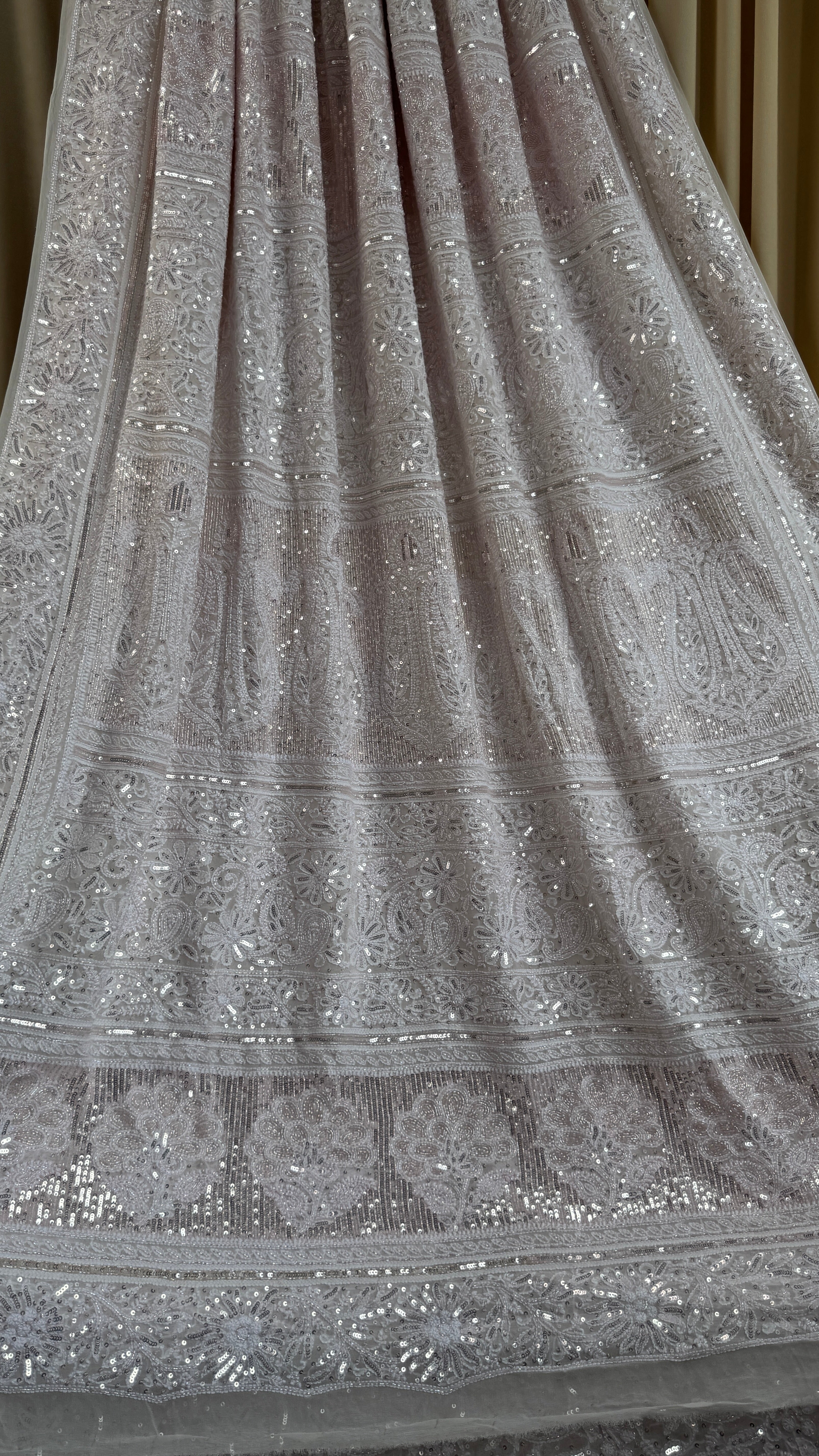 Pure Georgette Lucknow Chikankari Saree - white with pink detailing - Rooh Collection