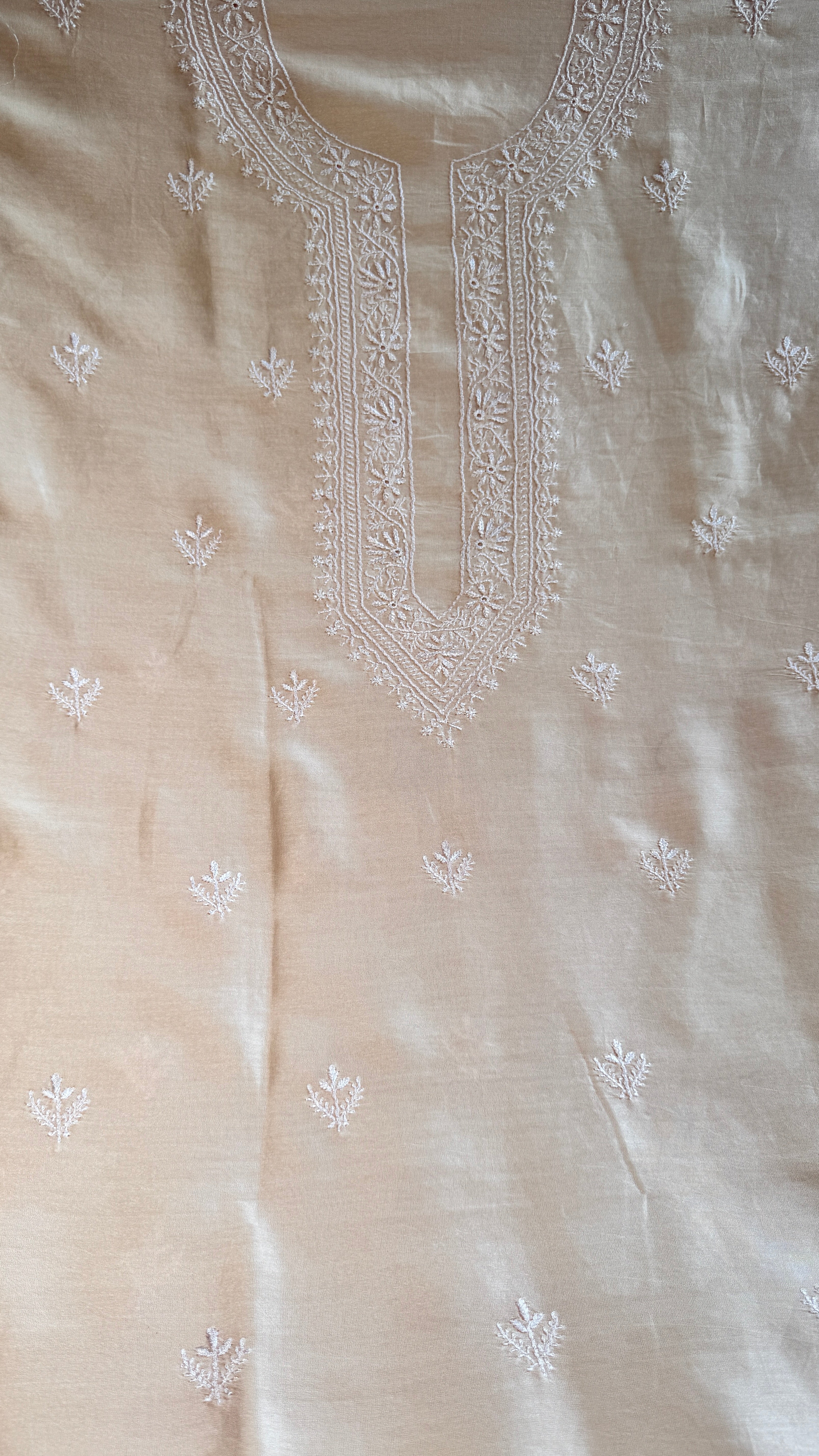 Chanderi Chikankari Kurta Length - Mens- Ivory