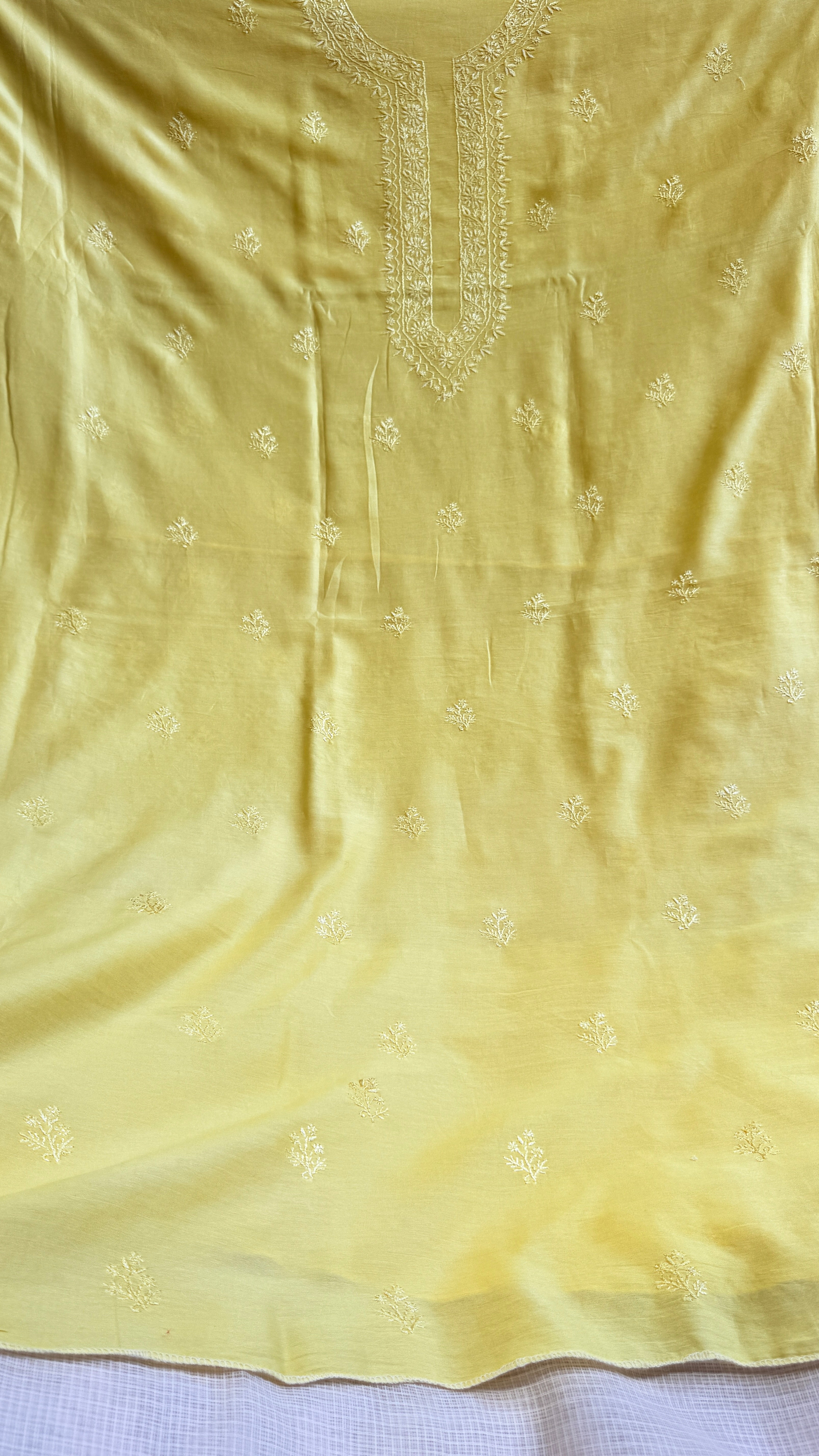 Chanderi Chikankari Kurta Length - Mens- Yellow