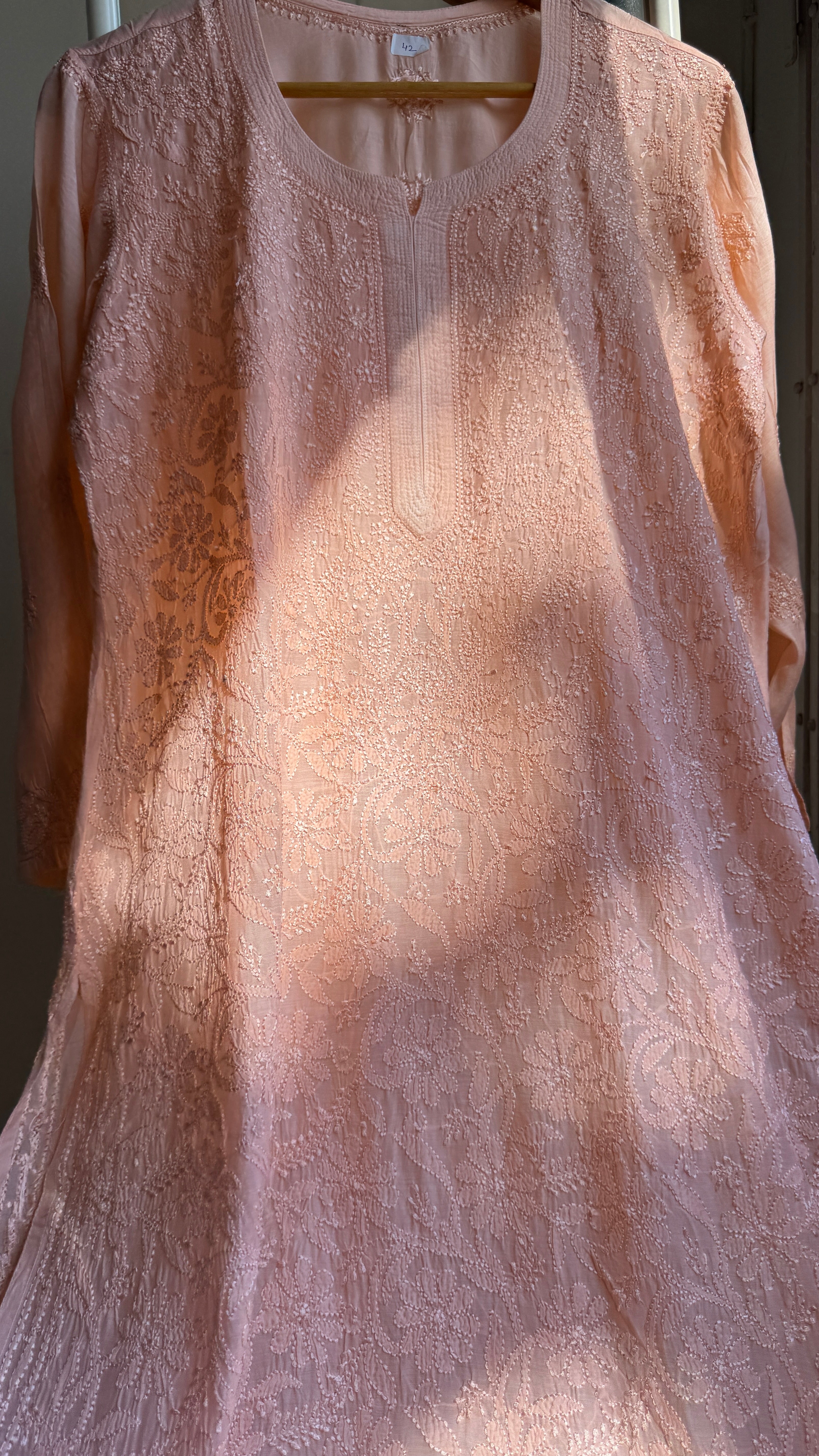 Muslin Chikankari Kurti - Peach - BERRY Collection