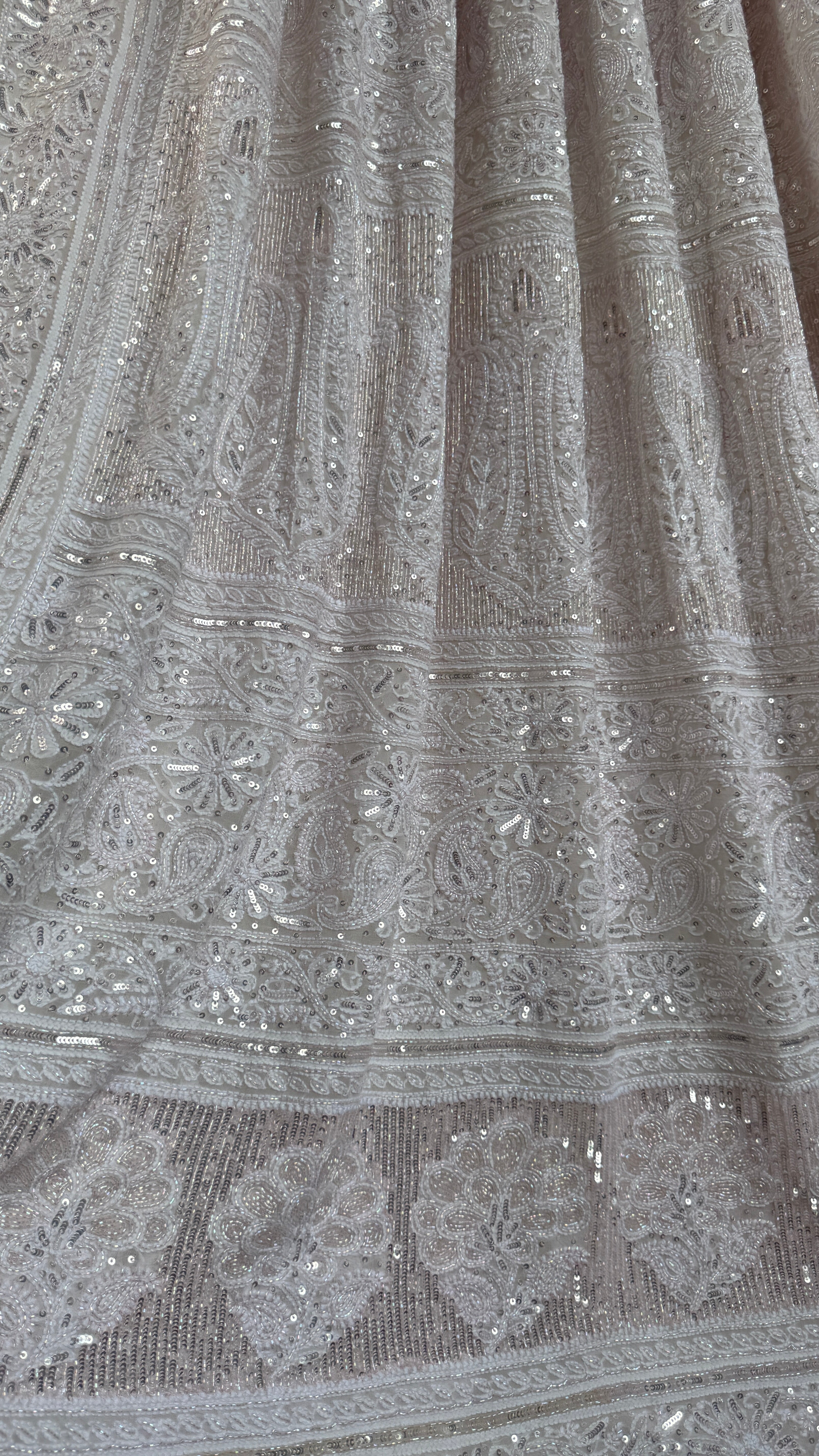 Pure Georgette Lucknow Chikankari Saree - white with pink detailing - Rooh Collection