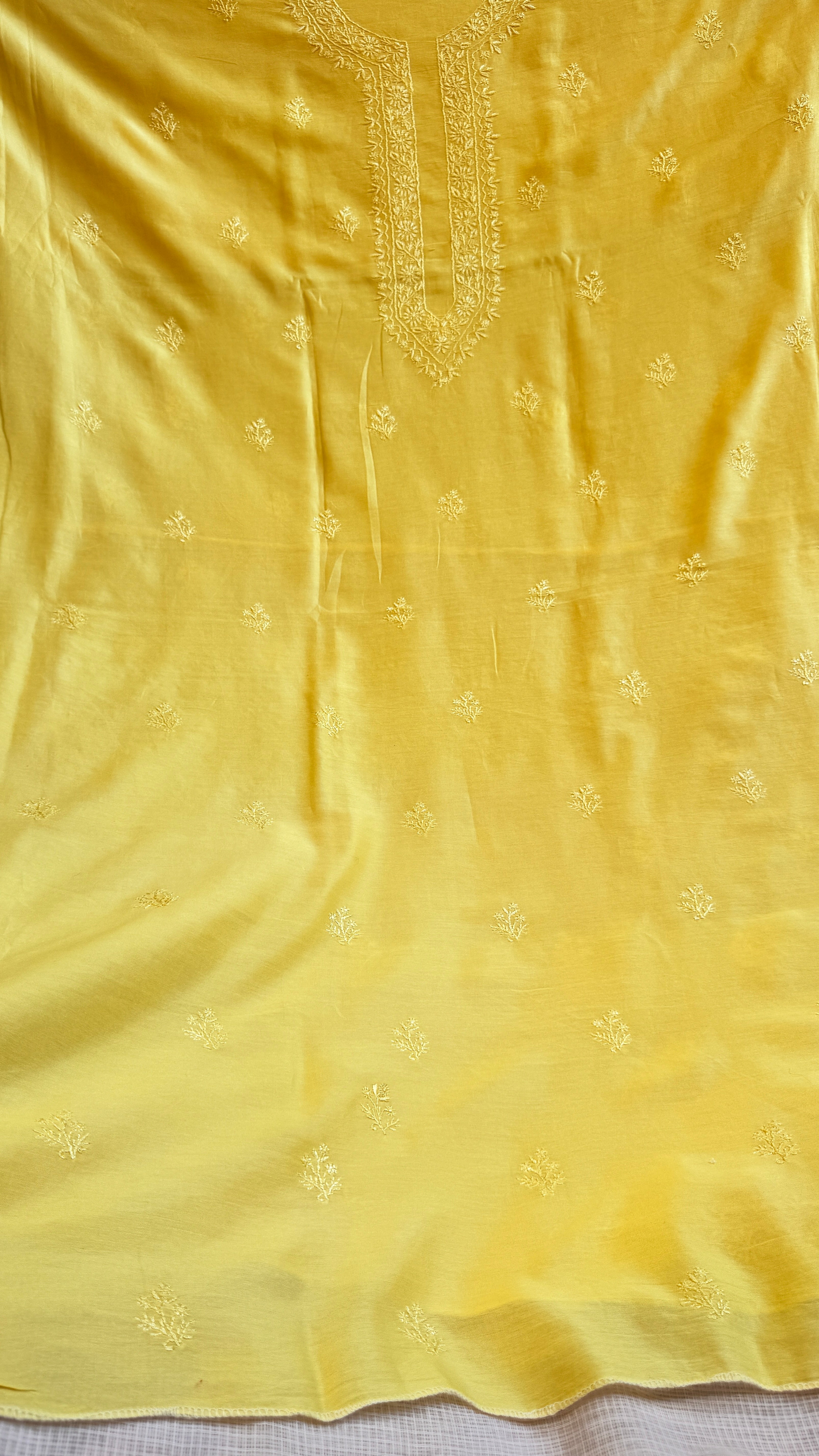 Chanderi Chikankari Kurta Length - Mens- Yellow