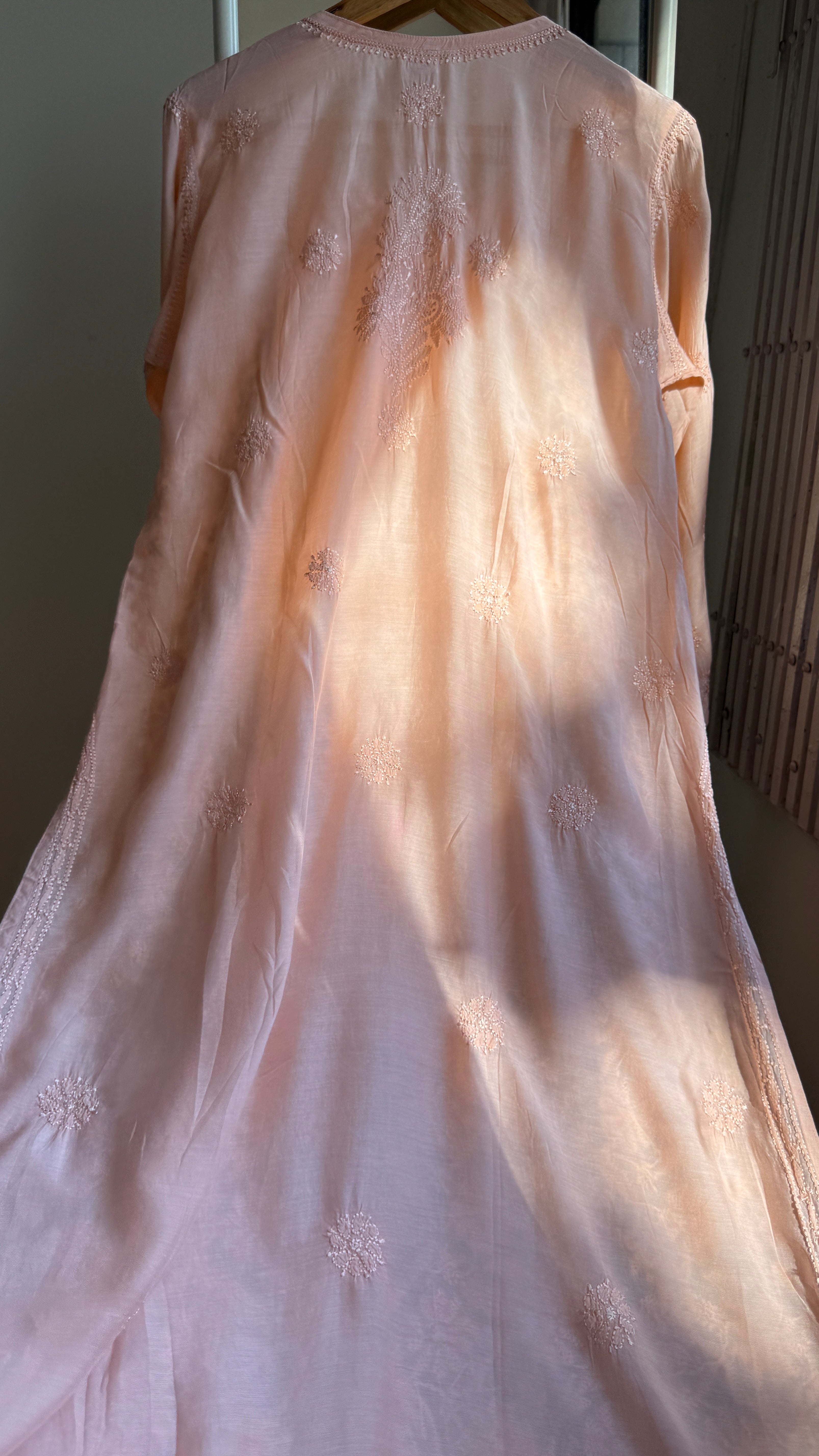 Muslin Chikankari Kurti - Peach - BERRY Collection