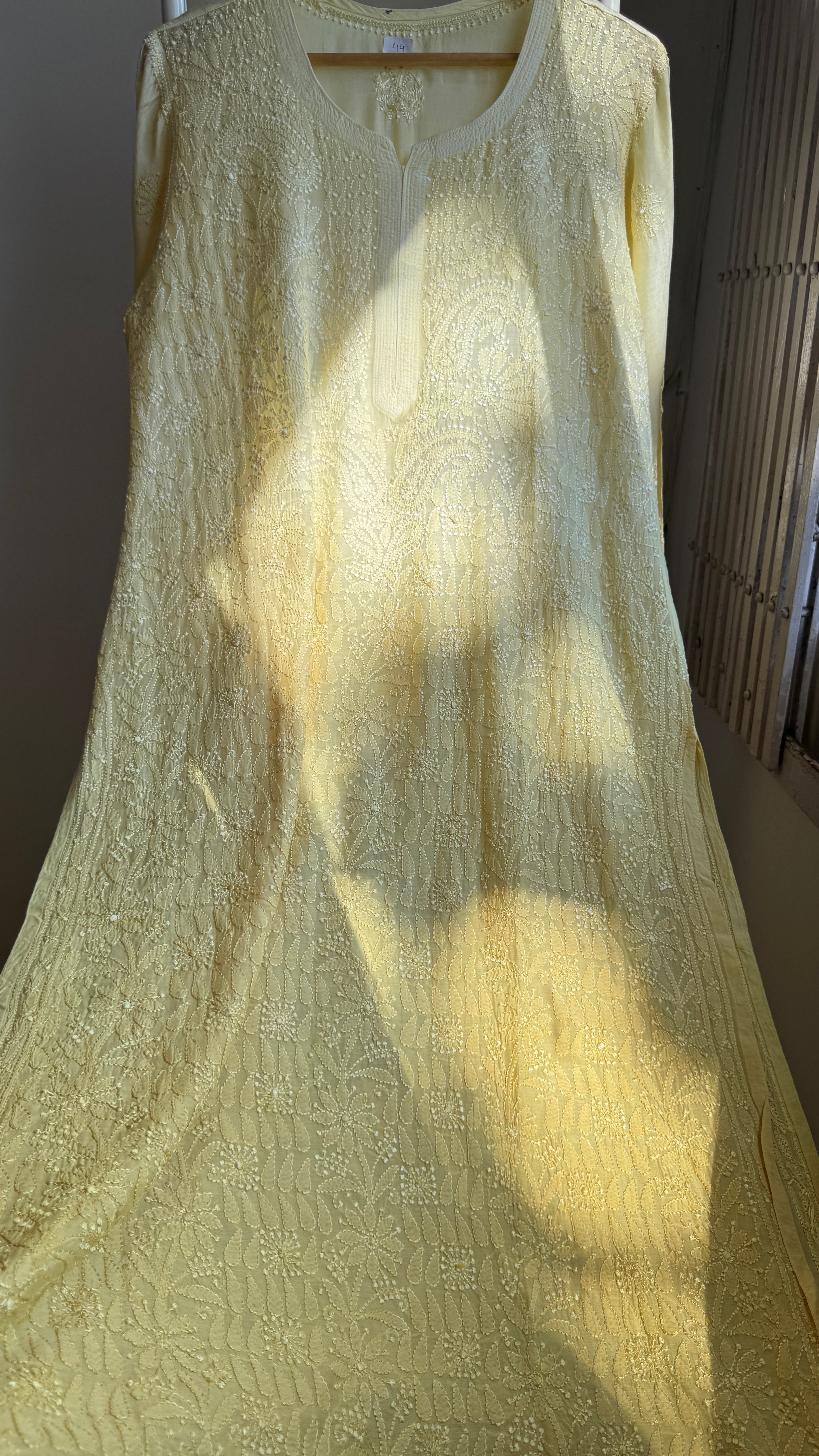 Muslin Chikankari Kurti - Canary Yellow Ombre - BERRY Collection