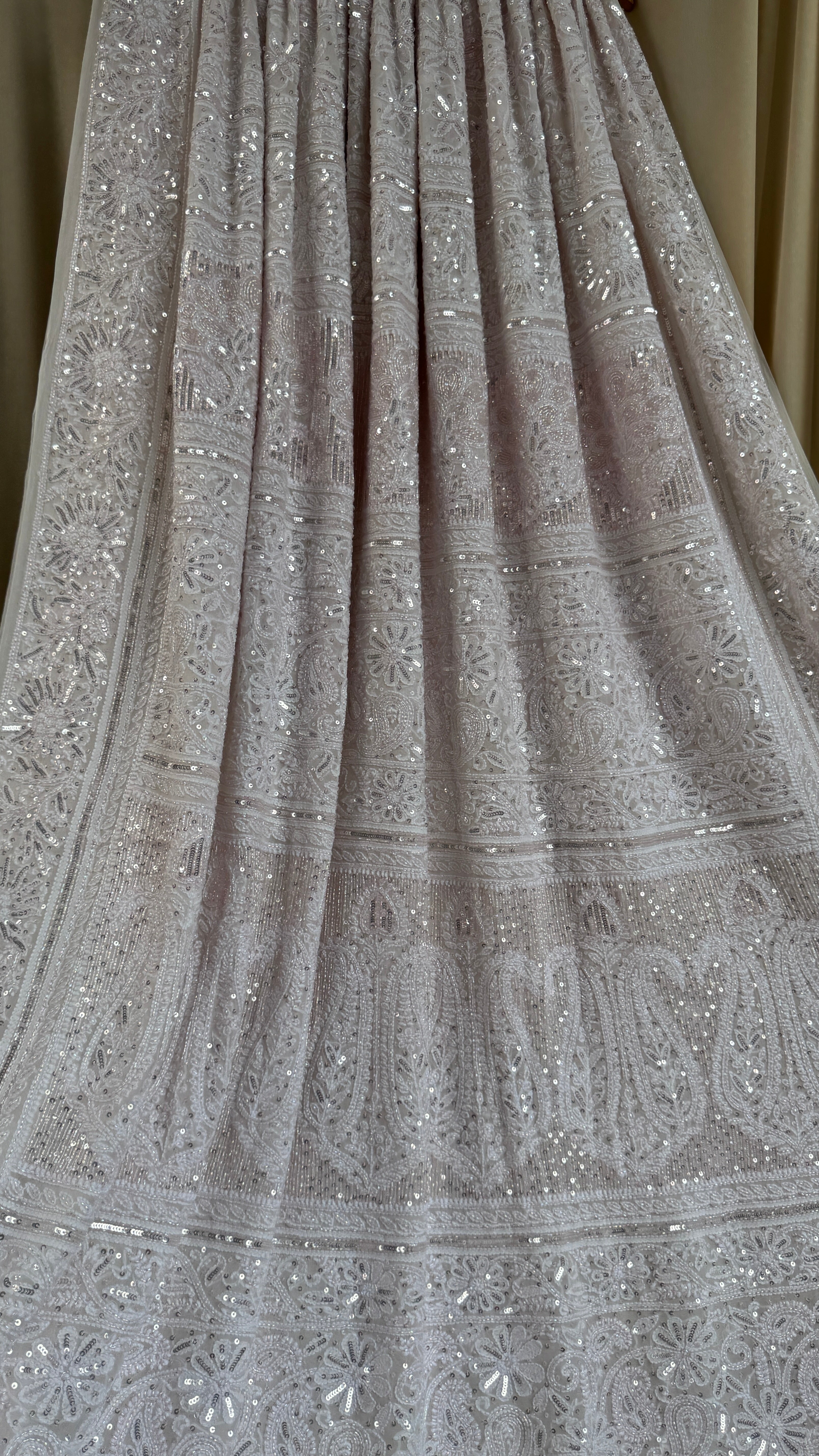 Pure Georgette Lucknow Chikankari Saree - white with pink detailing - Rooh Collection