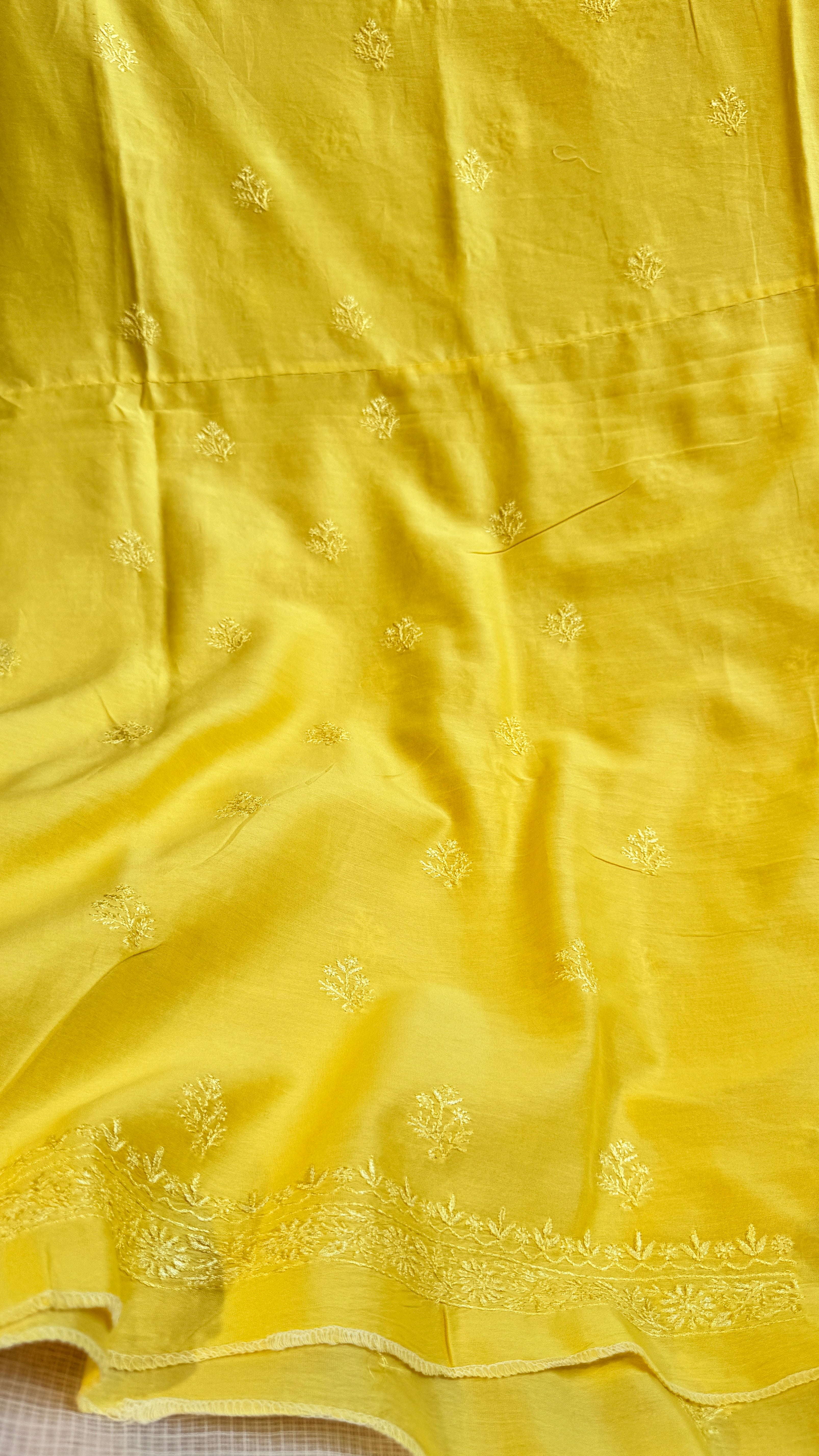 Chanderi Chikankari Kurta Length - Mens- Yellow