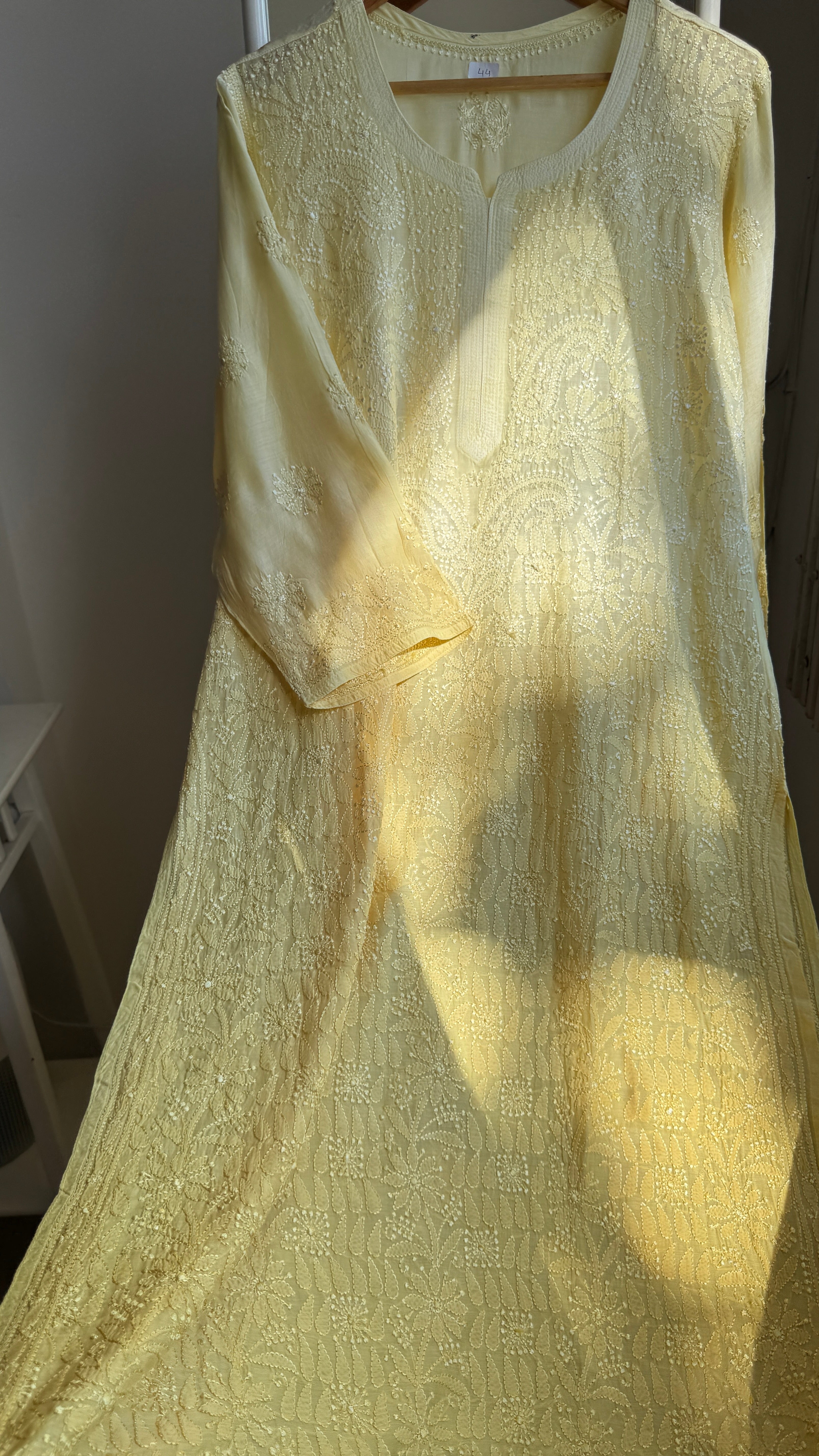 Muslin Chikankari Kurti - Canary Yellow Ombre - BERRY Collection