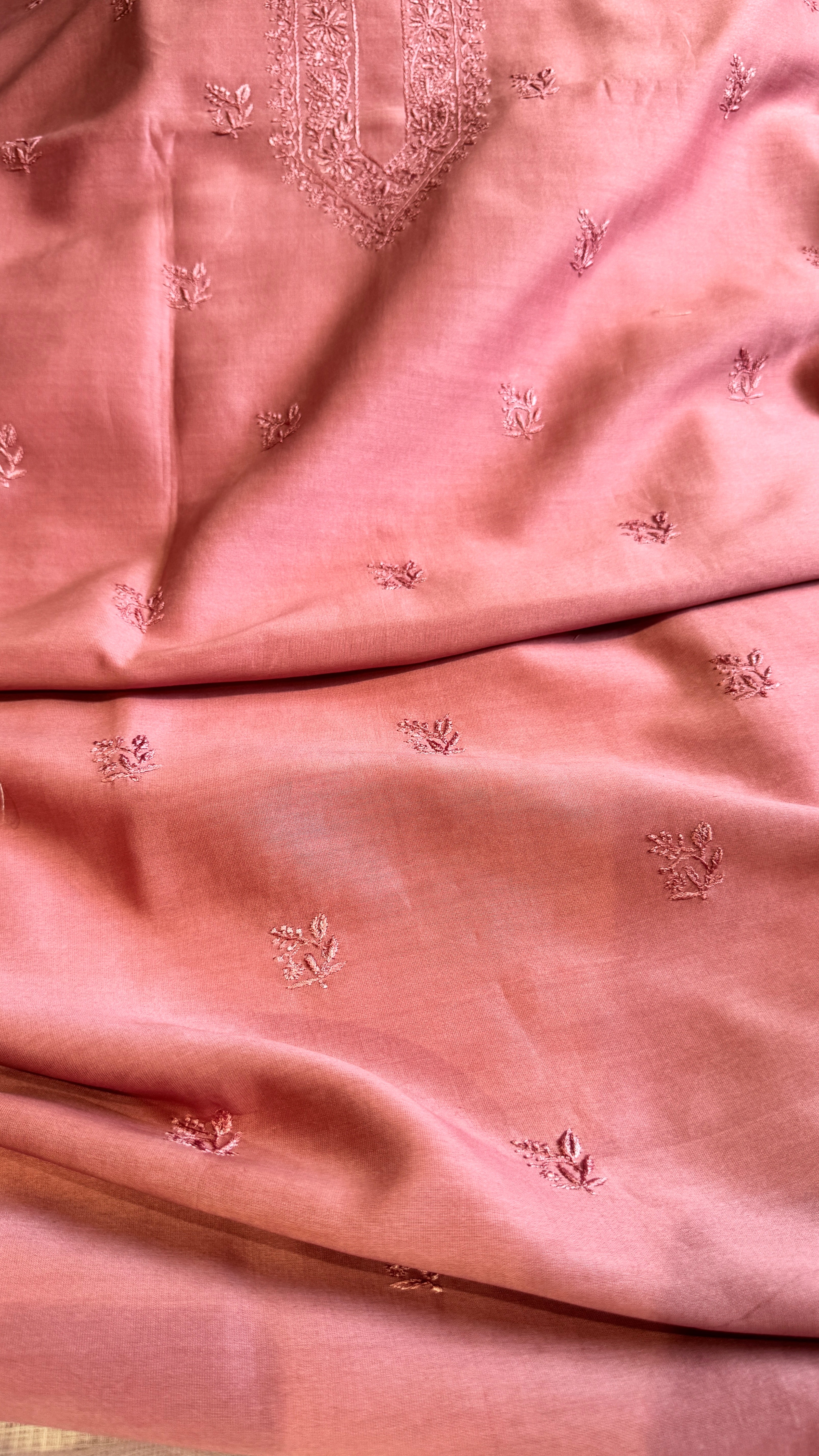 Chanderi Chikankari Kurta Length - Mens- Rosewood