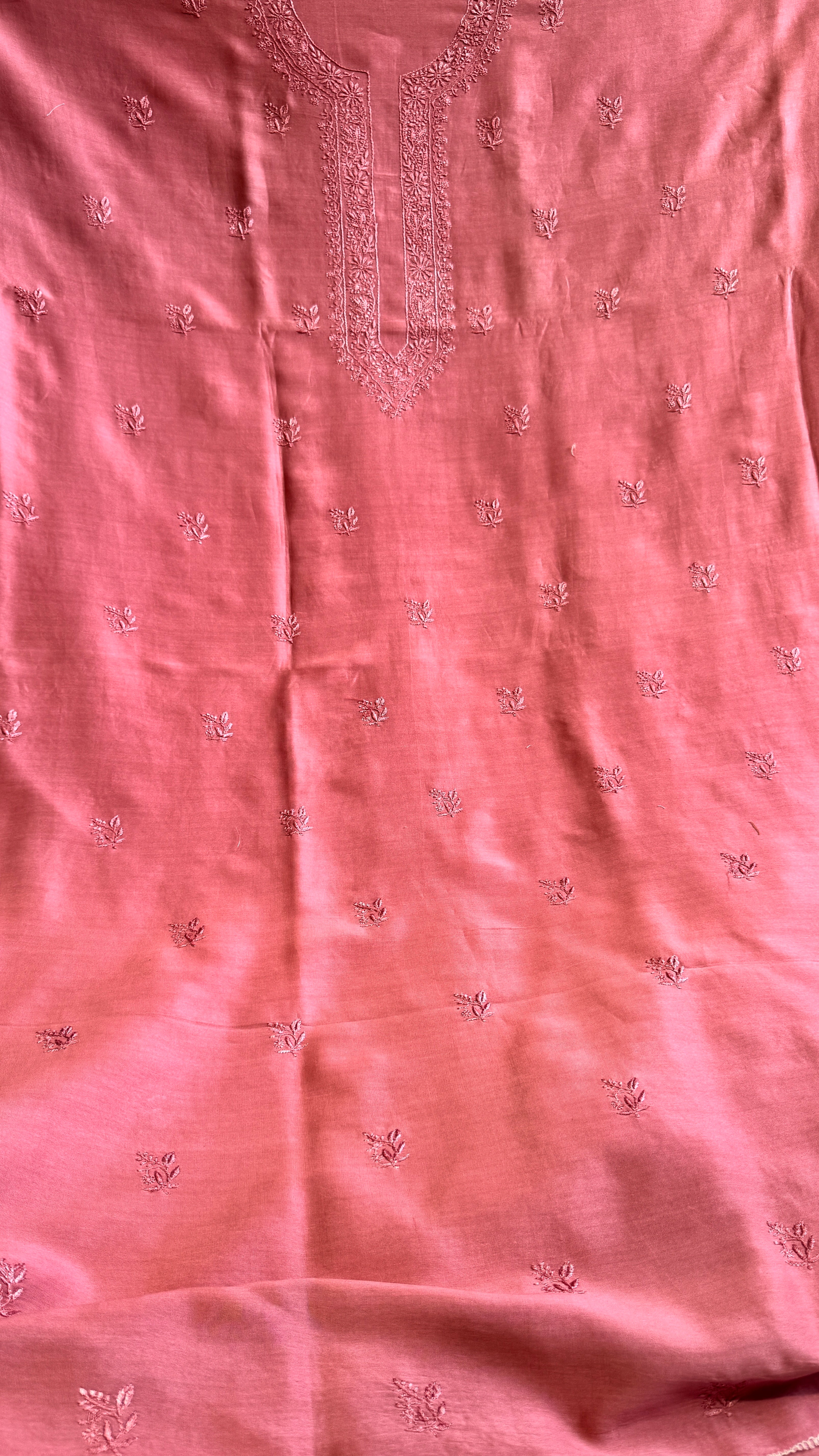 Chanderi Chikankari Kurta Length - Mens- Rosewood