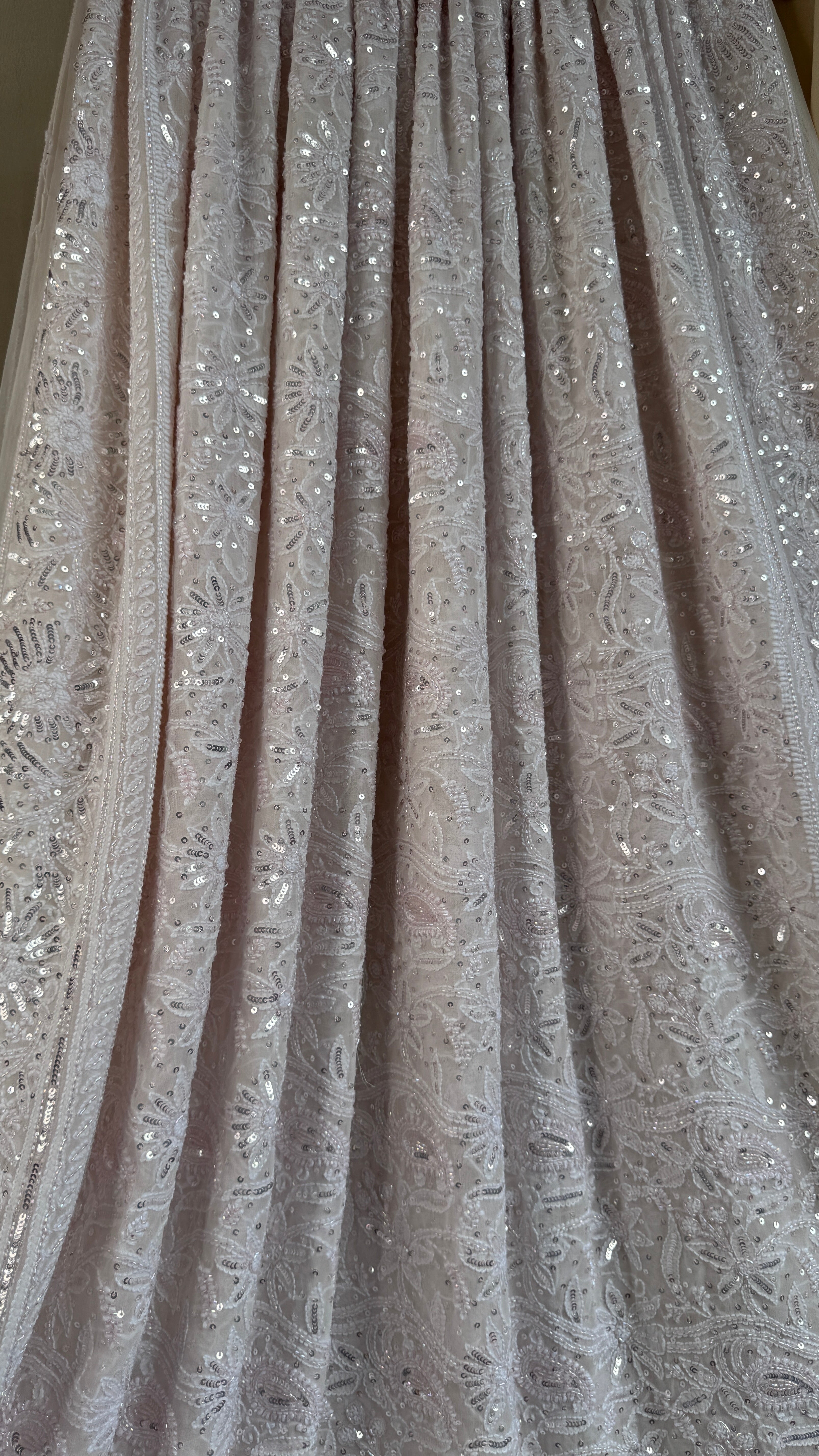Pure Georgette Lucknow Chikankari Saree - white with pink detailing - Rooh Collection