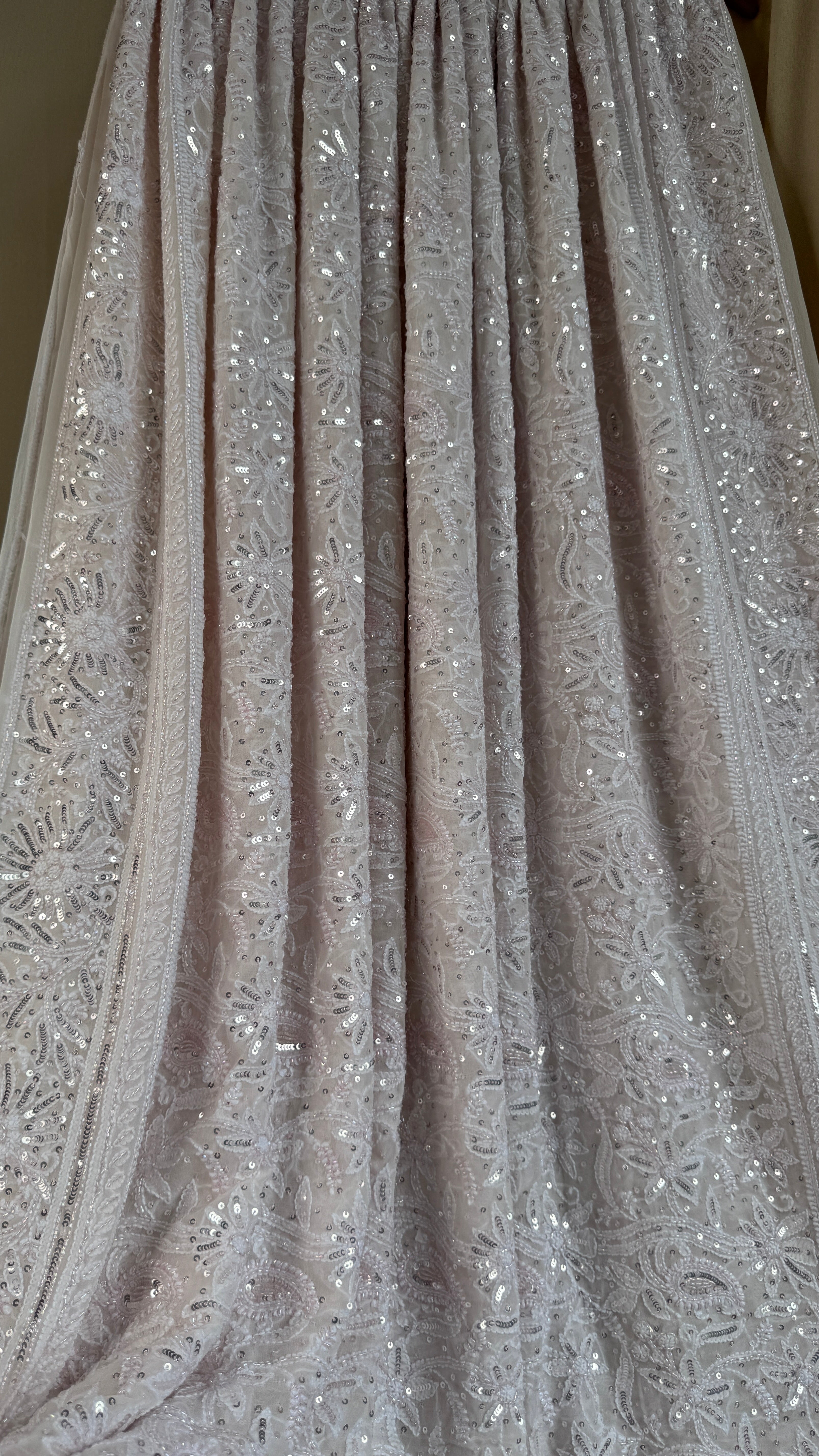 Pure Georgette Lucknow Chikankari Saree - white with pink detailing - Rooh Collection