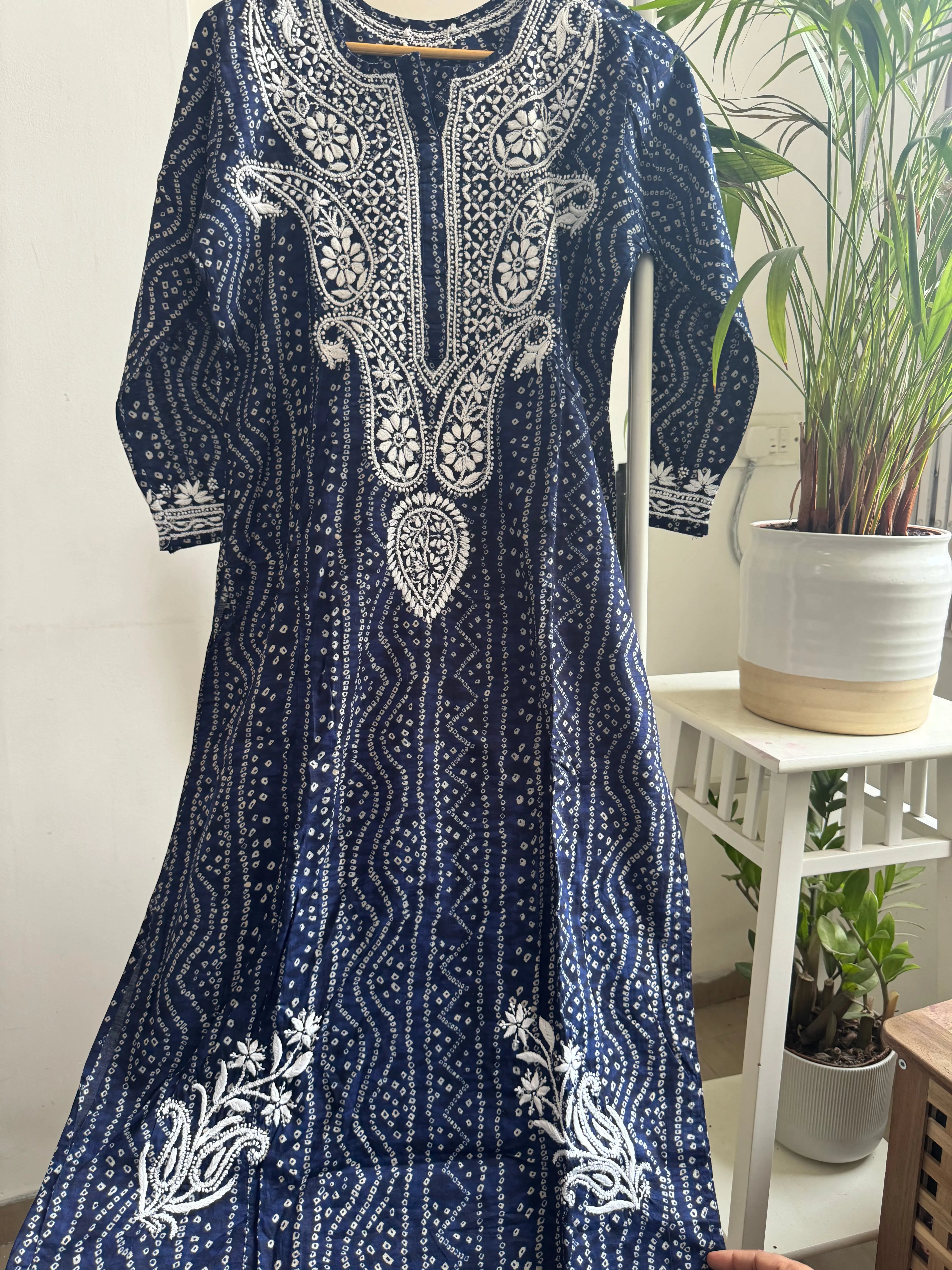 Cotton Printed Chikankari Kurti -  Blue ARIAA CHIKANKARI 