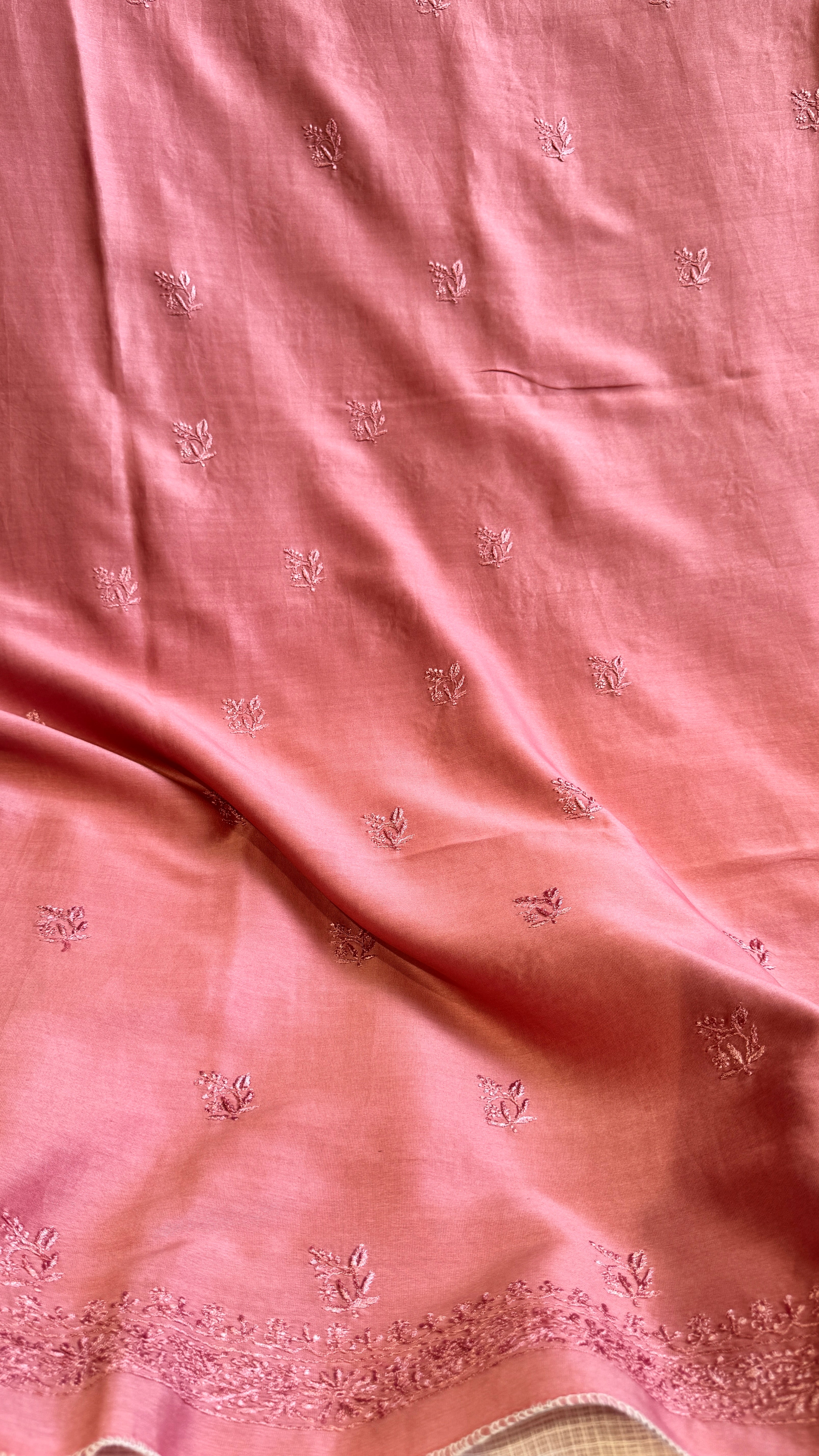 Chanderi Chikankari Kurta Length - Mens- Rosewood