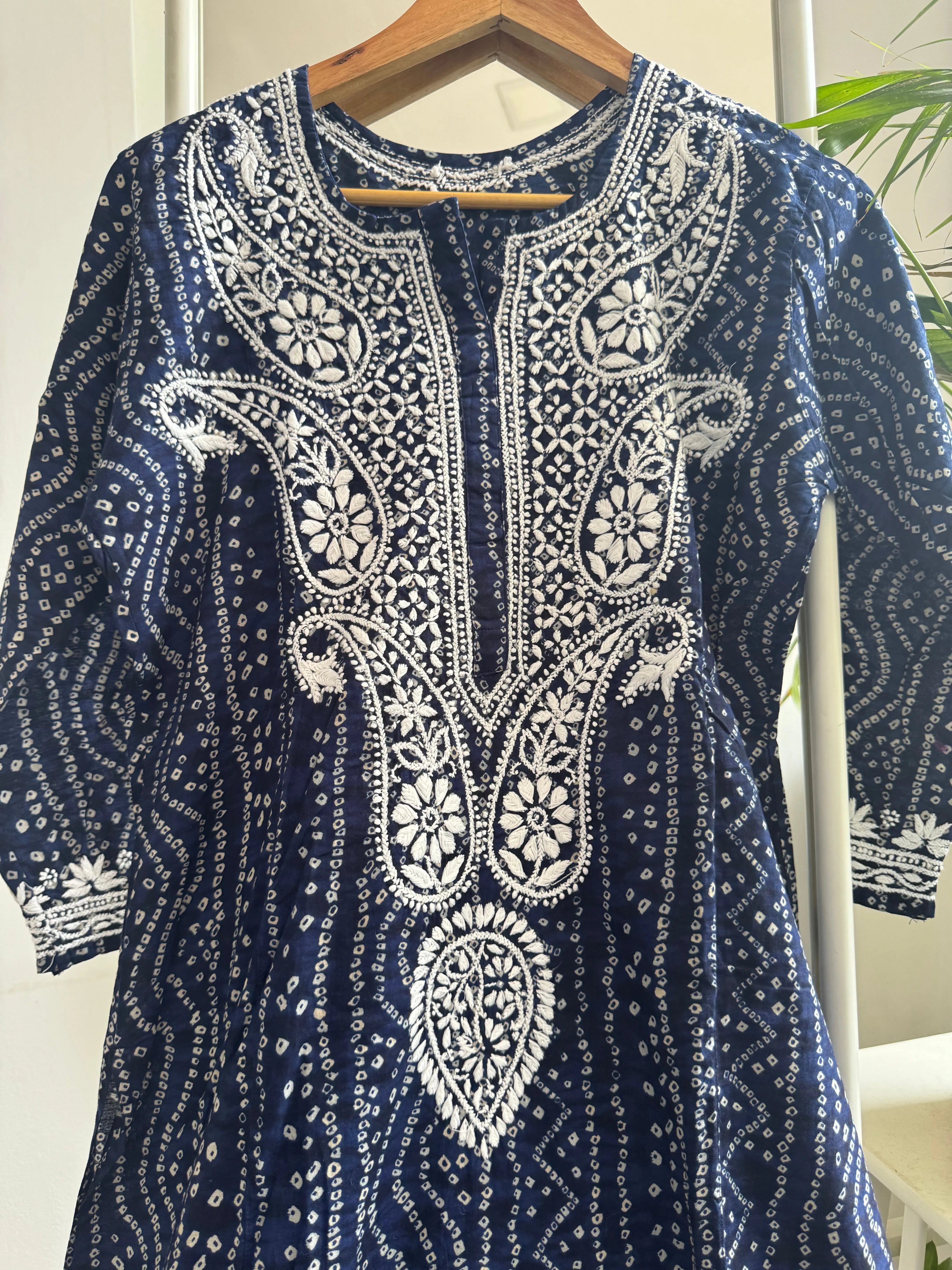 Cotton Printed Chikankari Kurti -  Blue ARIAA CHIKANKARI 