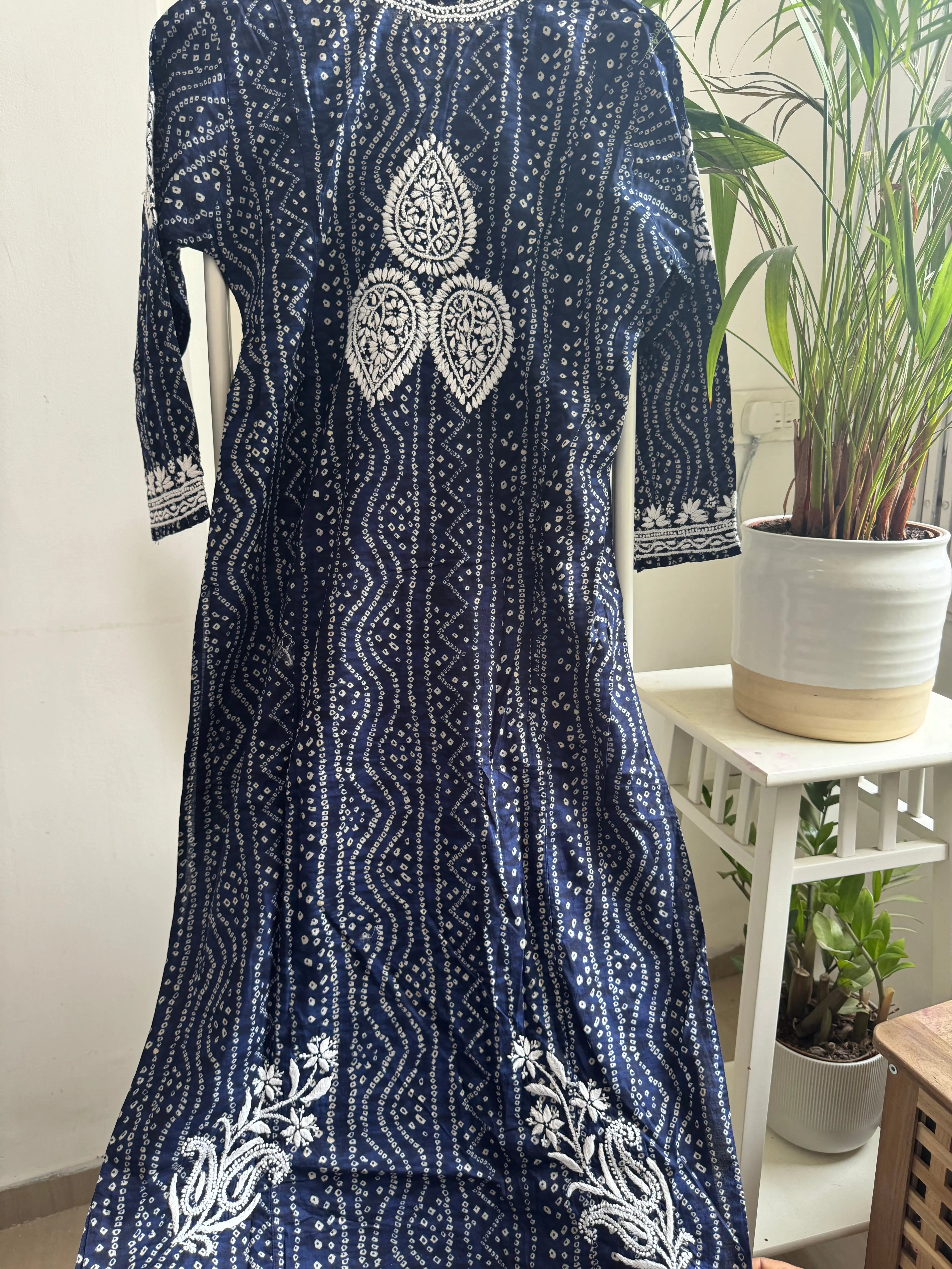 Cotton Printed Chikankari Kurti -  Blue ARIAA CHIKANKARI 