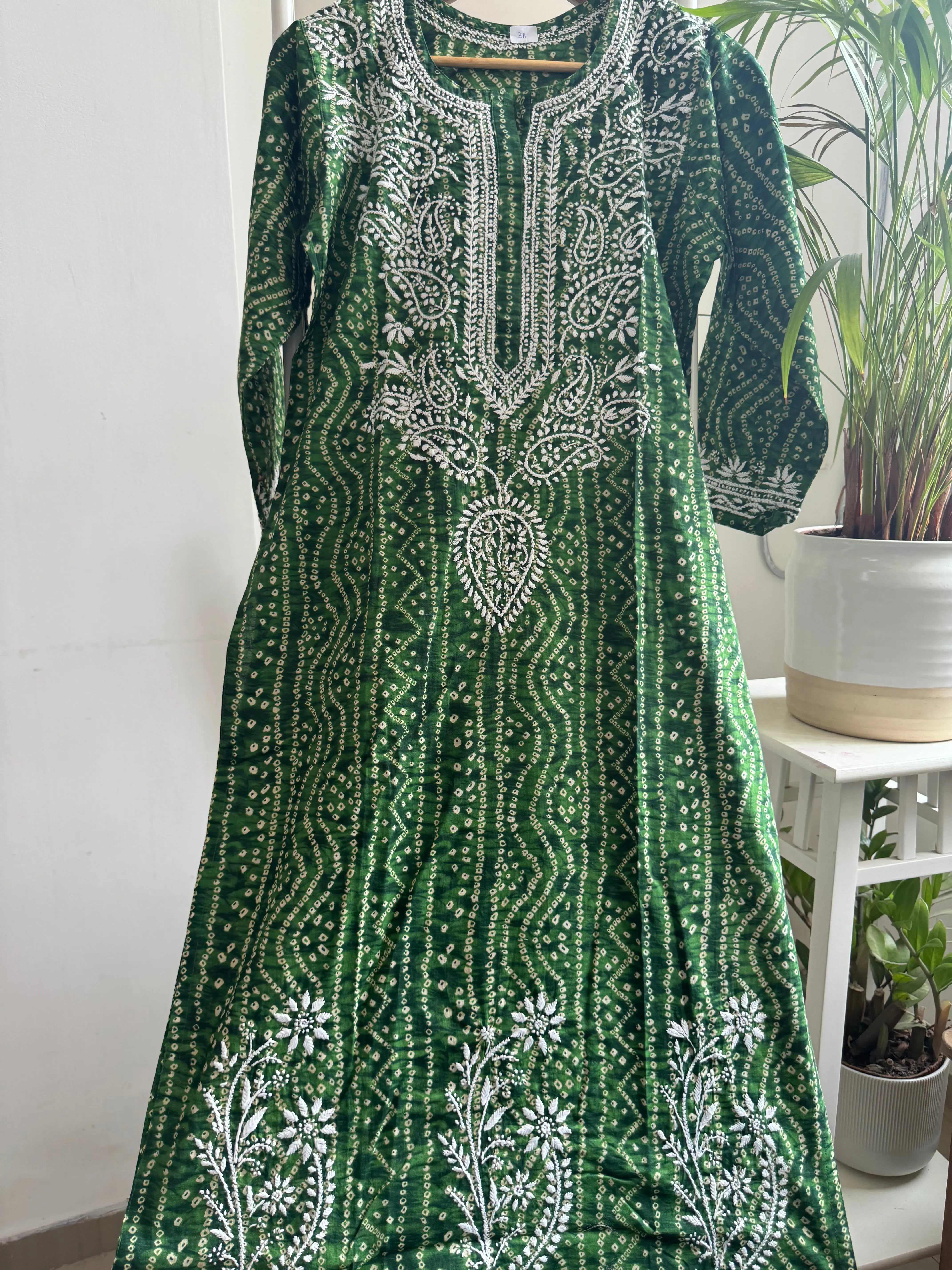 Cotton Printed Chikankari Kurti - Green ARIAA CHIKANKARI 