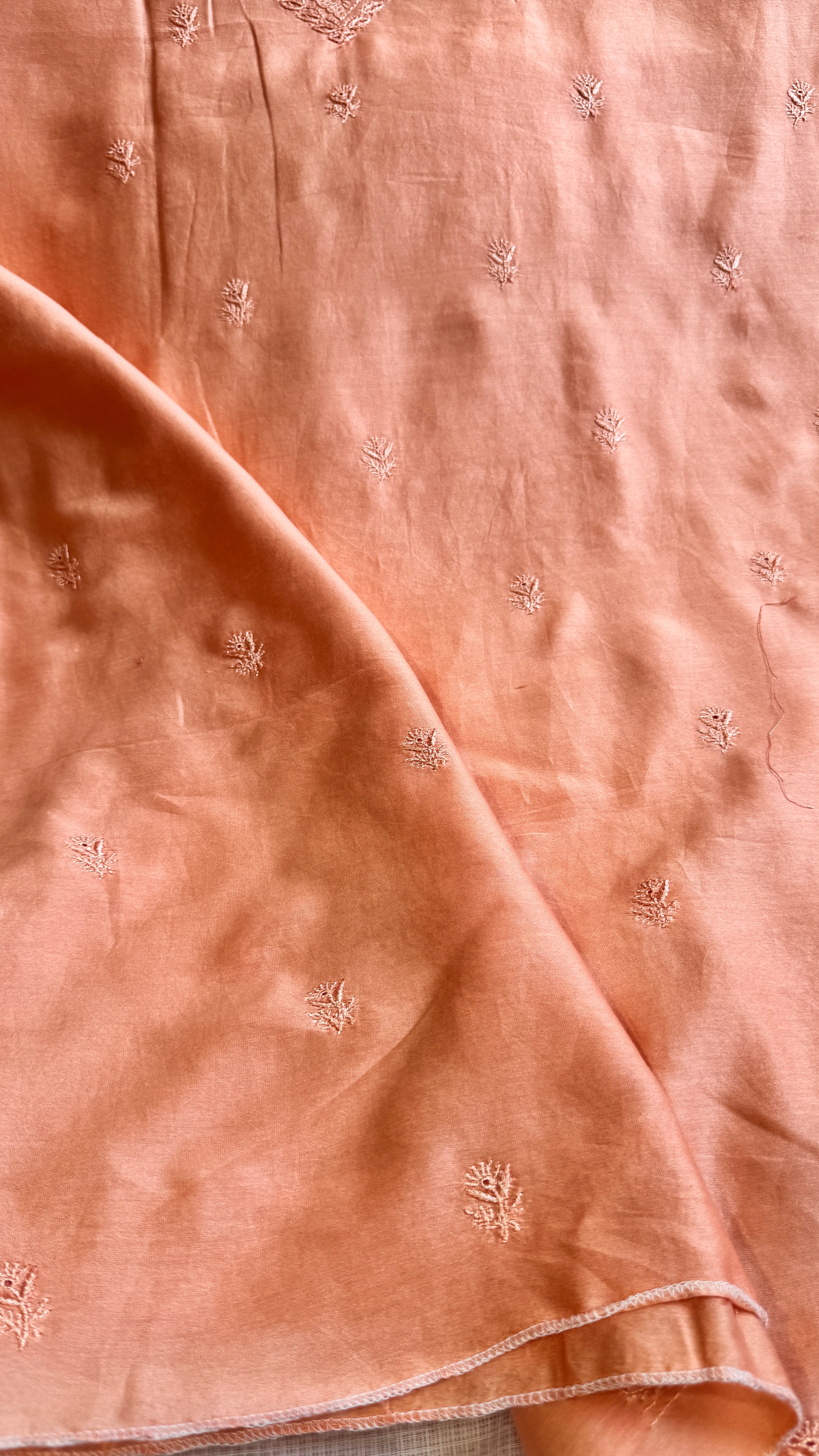 Chanderi Chikankari Kurta Length - Mens- Peach
