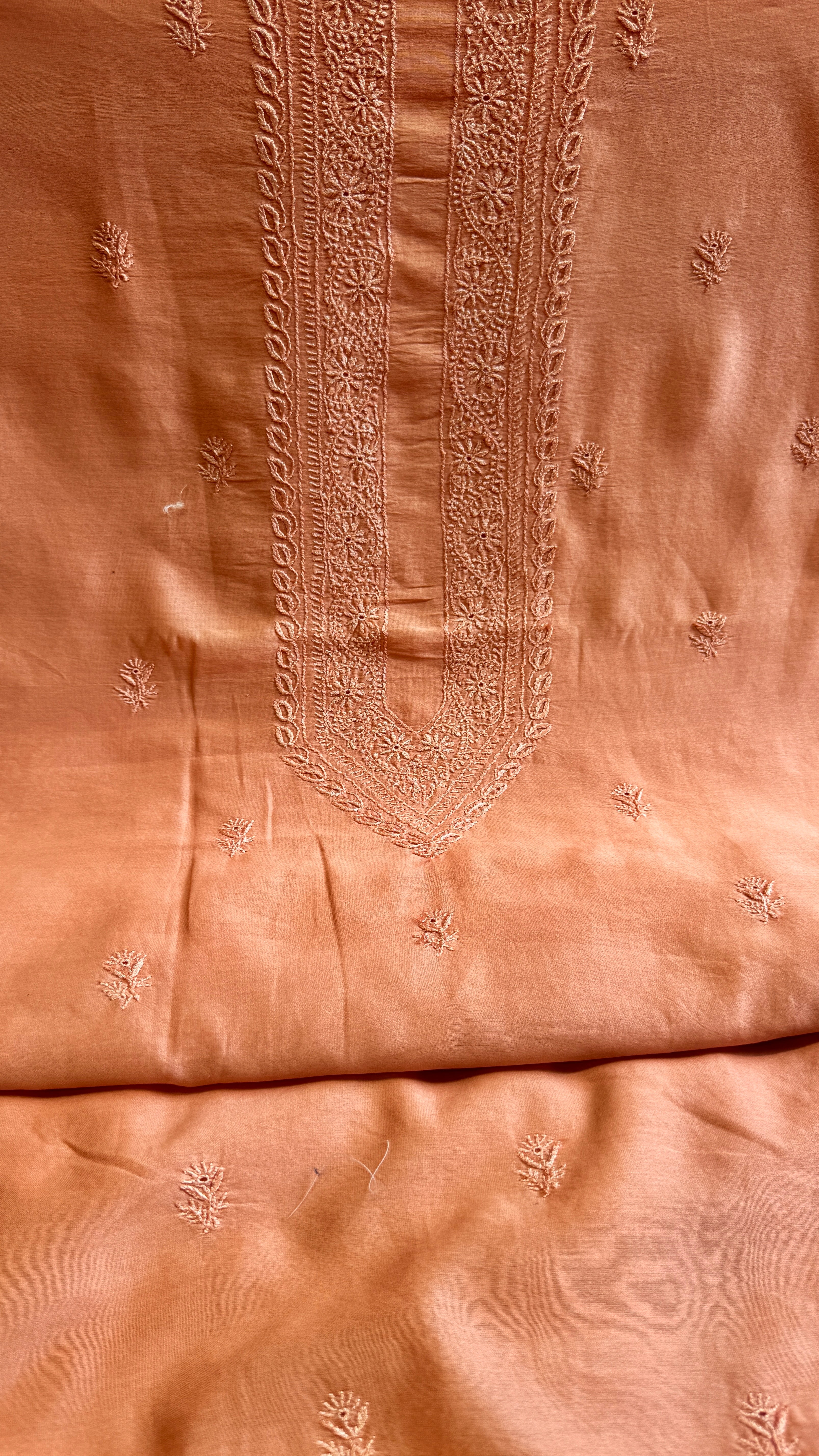 Chanderi Chikankari Kurta Length - Mens- Peach