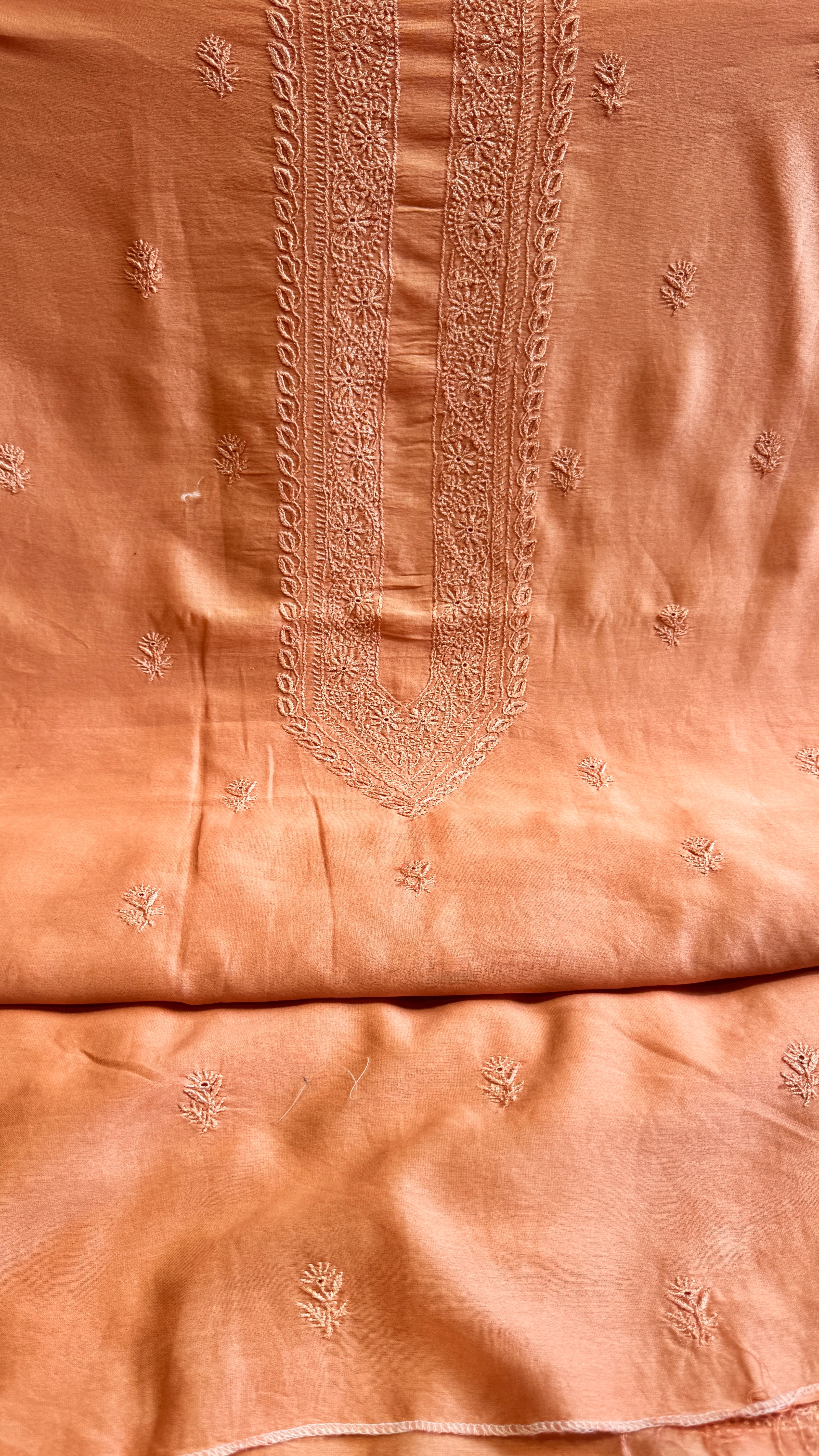 Chanderi Chikankari Kurta Length - Mens- Peach