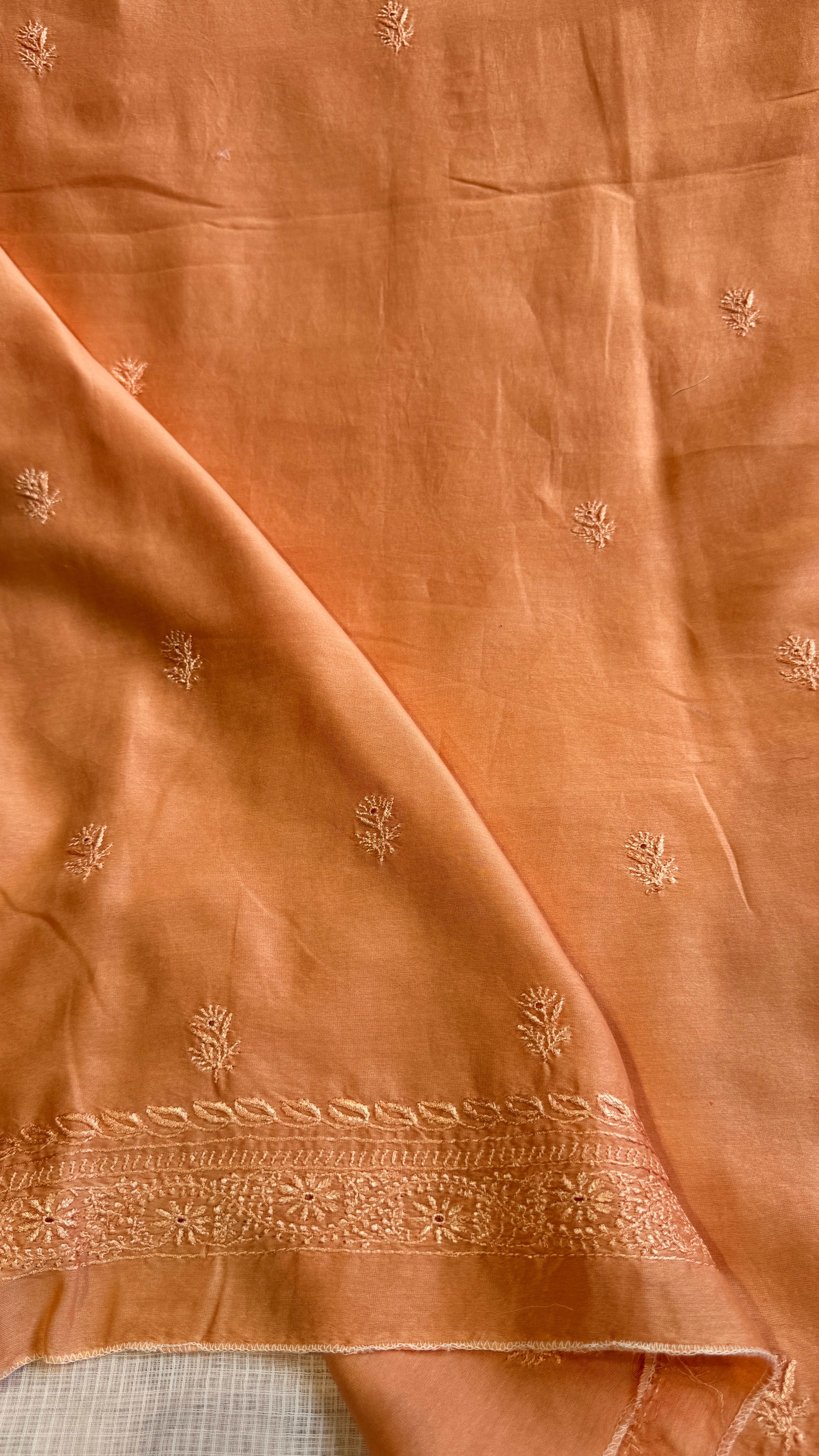 Chanderi Chikankari Kurta Length - Mens- Peach