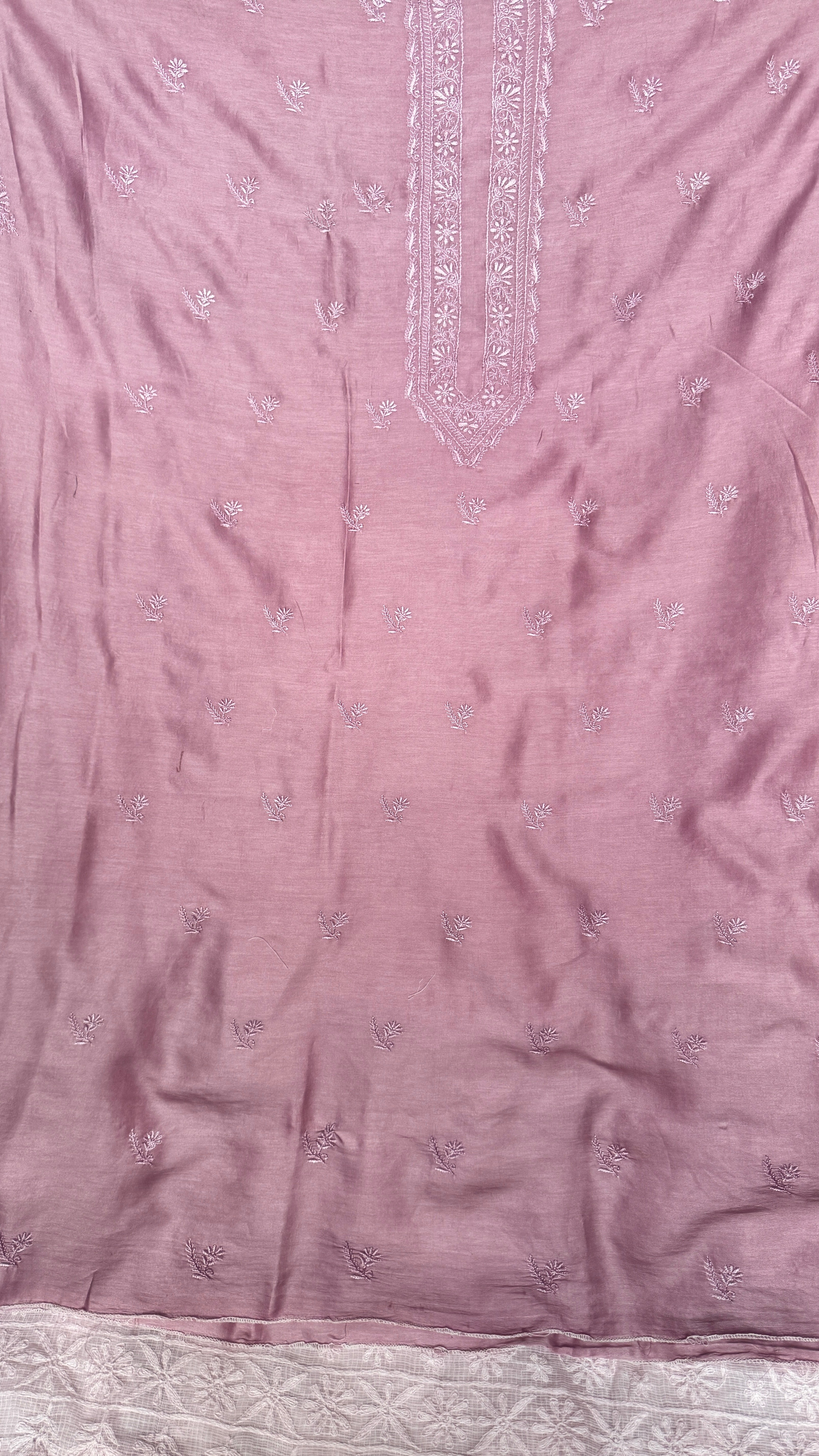 Chanderi Chikankari Kurta Length - Mens- Mauve