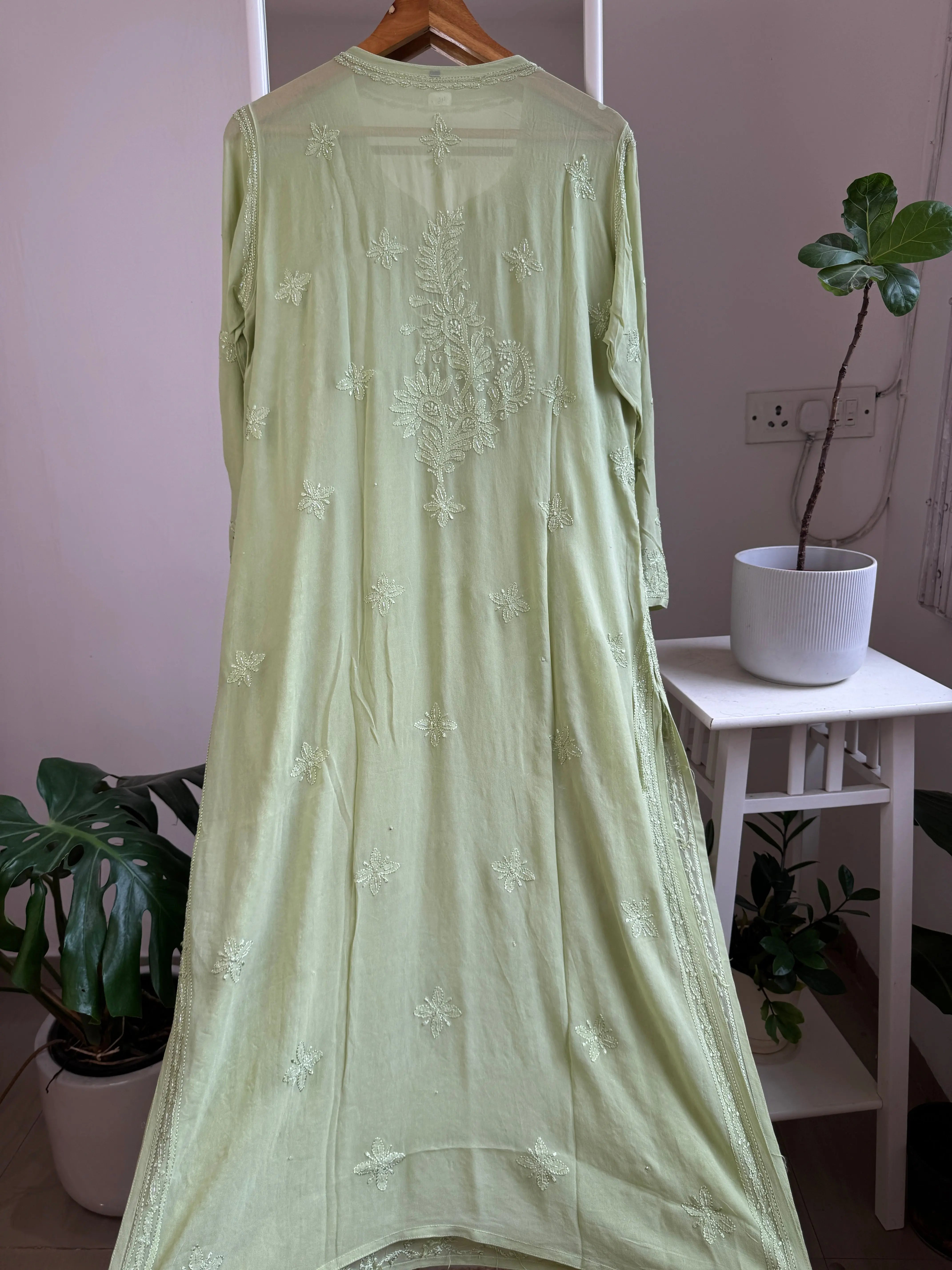 Viscose Chikankari Kurti with Pearl  Work - Sheen Green ARIAA CHIKANKARI 