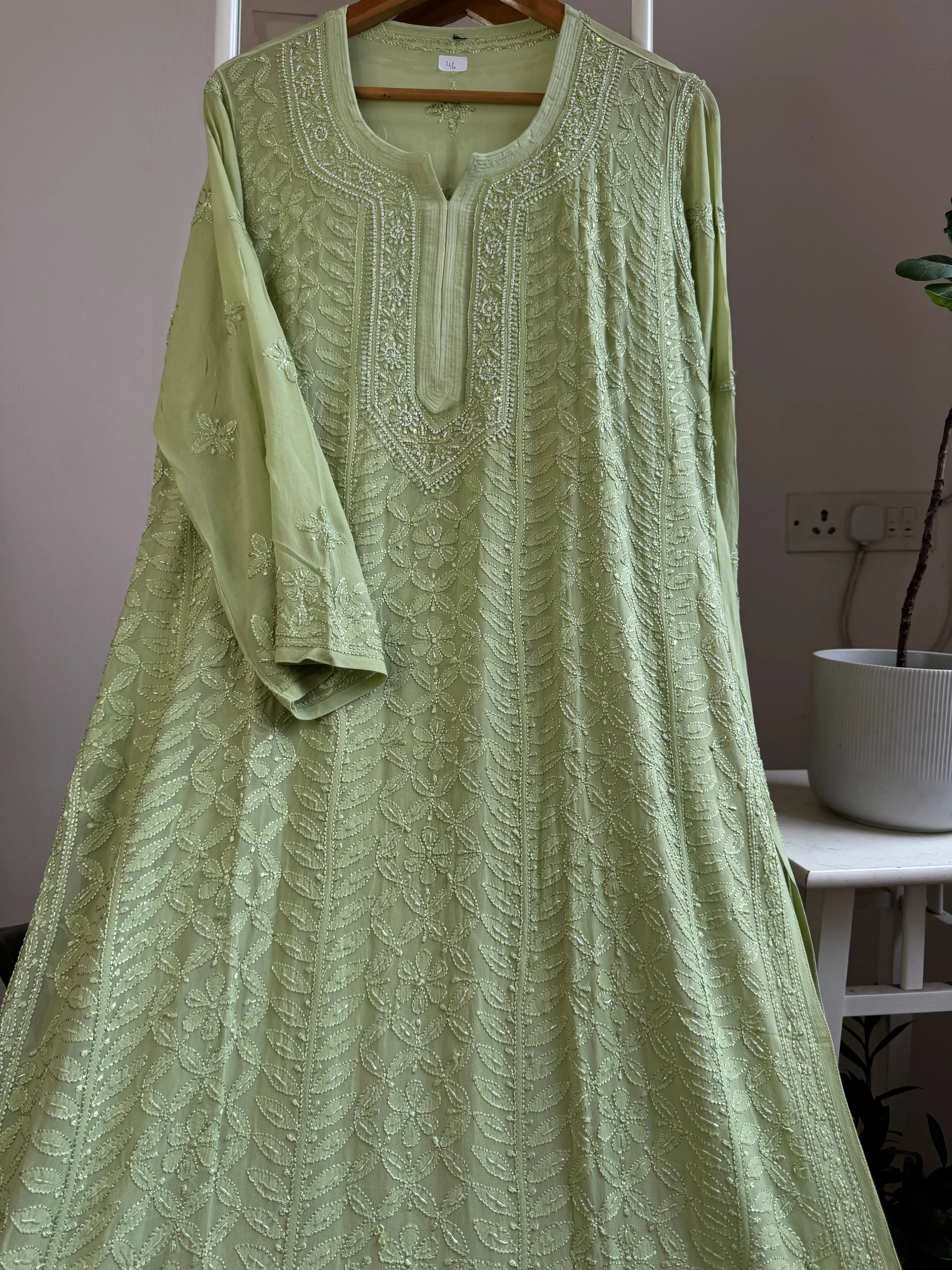Viscose Chikankari Kurti with Pearl  Work - Sheen Green ARIAA CHIKANKARI 