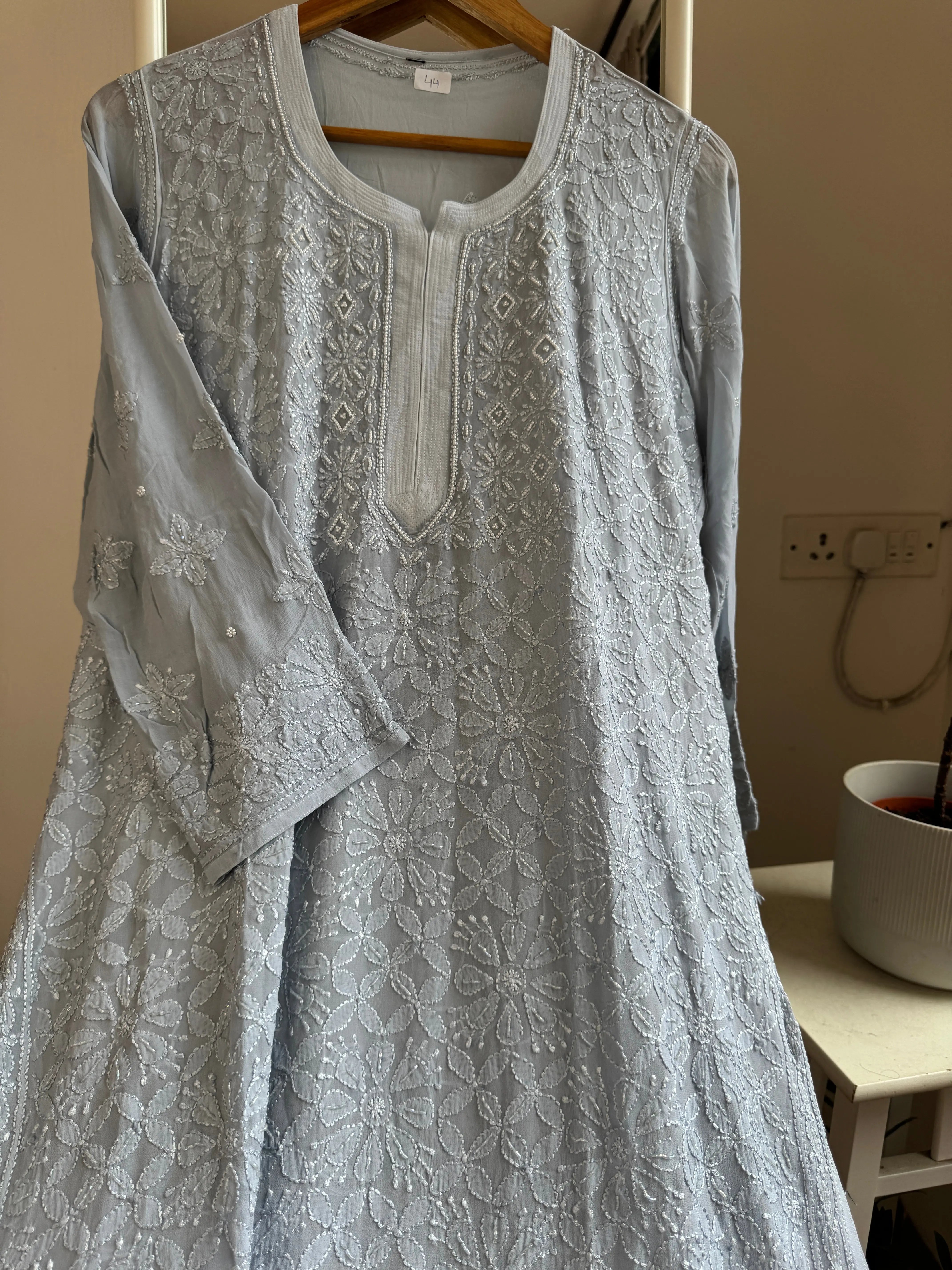 Viscose Kurti with Pearl  Work - Grey ARIAA CHIKANKARI 