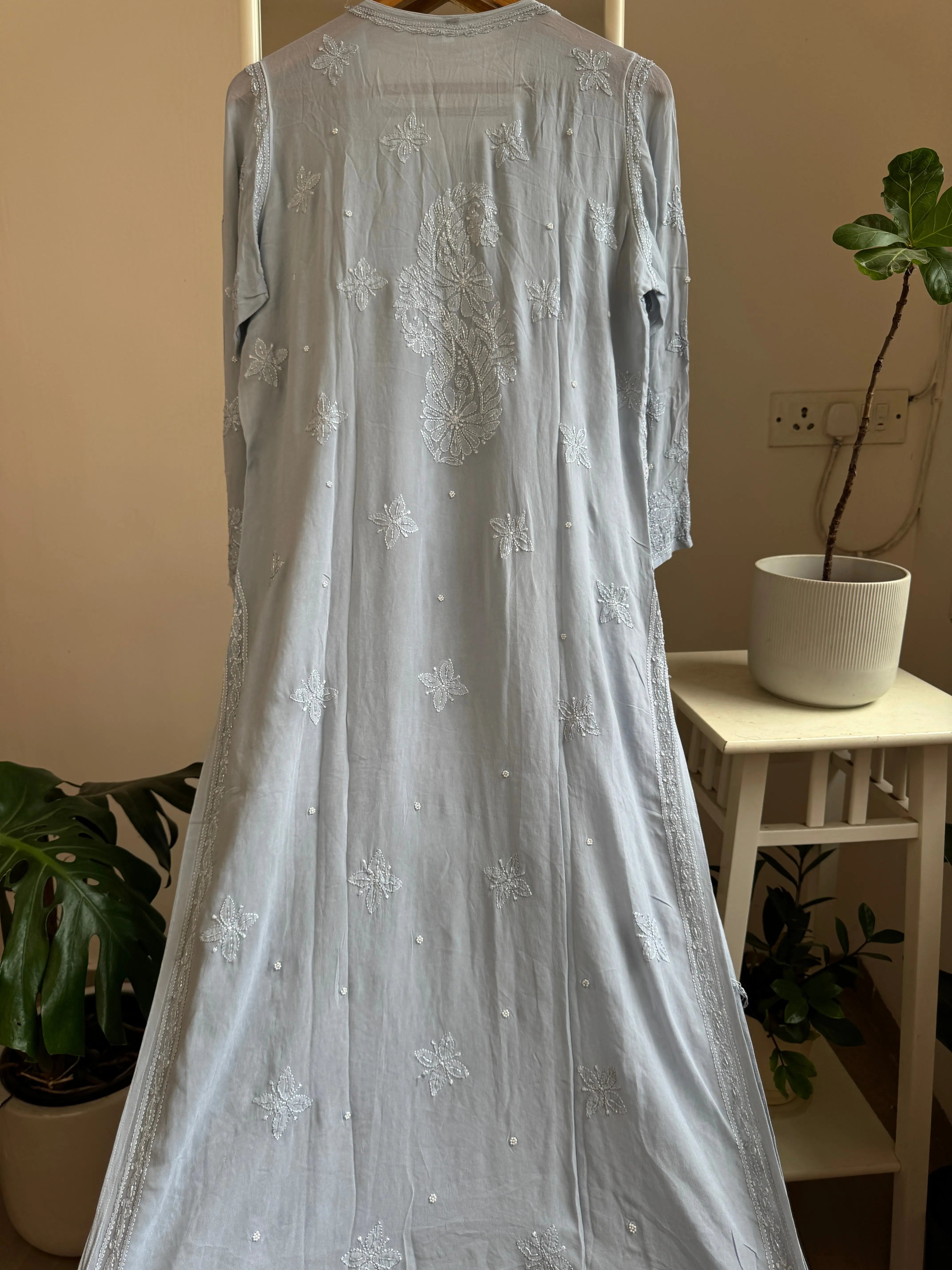 Viscose Kurti with Pearl  Work - Grey ARIAA CHIKANKARI 