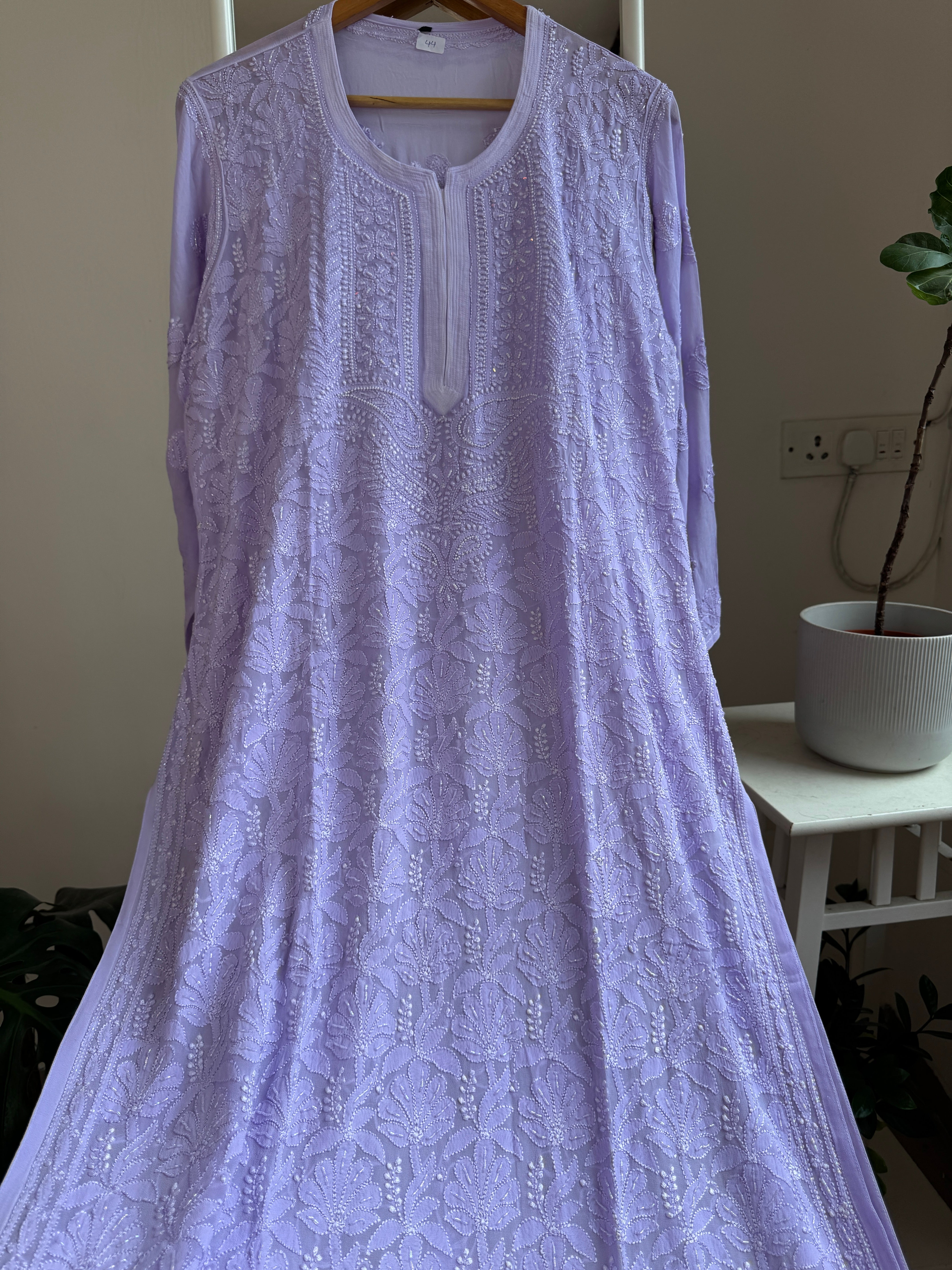 Viscose Chikankari Kurti with Pearl  Work - Lilac