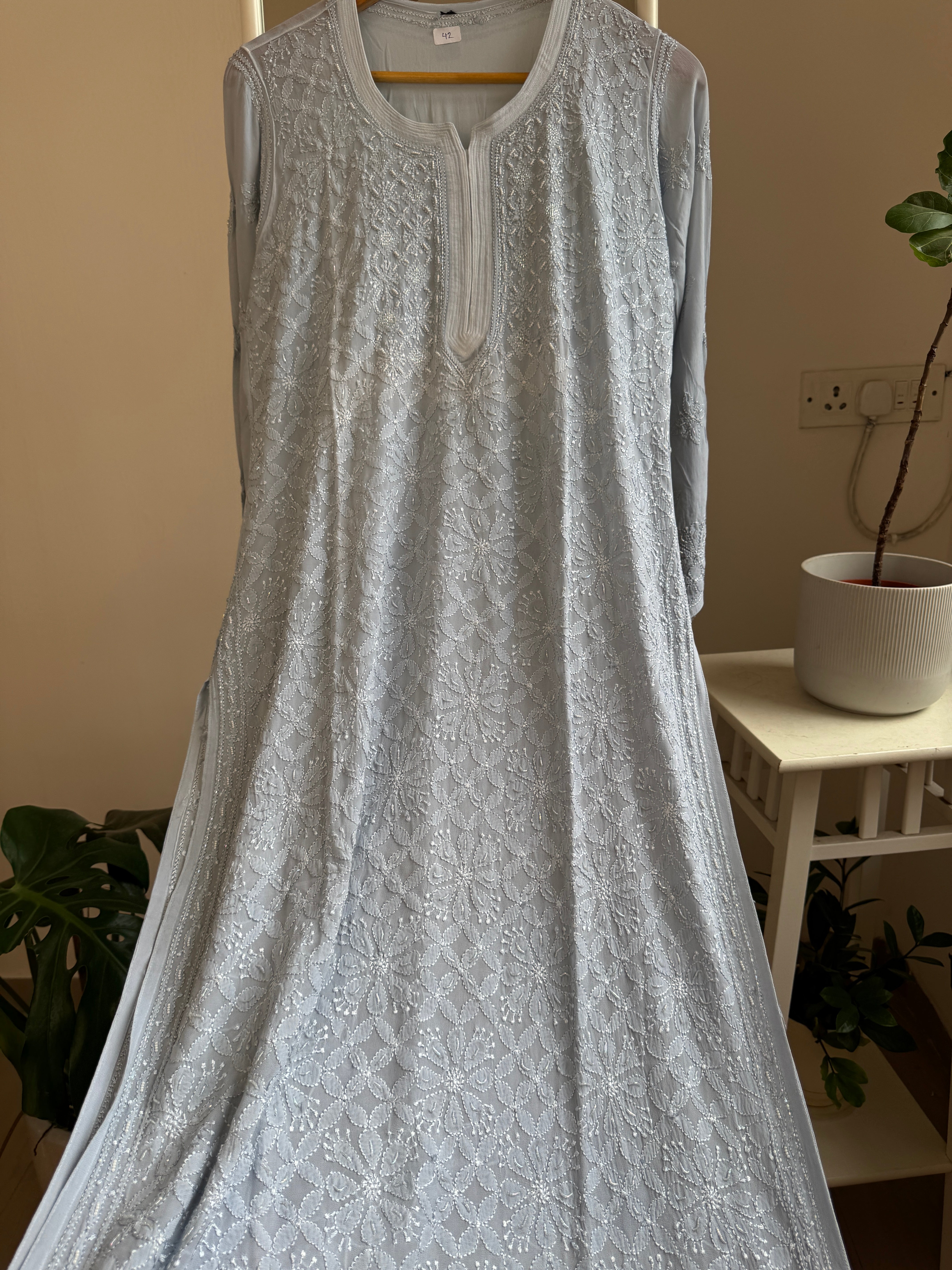 Viscose Kurti with Pearl  Work - Grey ARIAA CHIKANKARI 