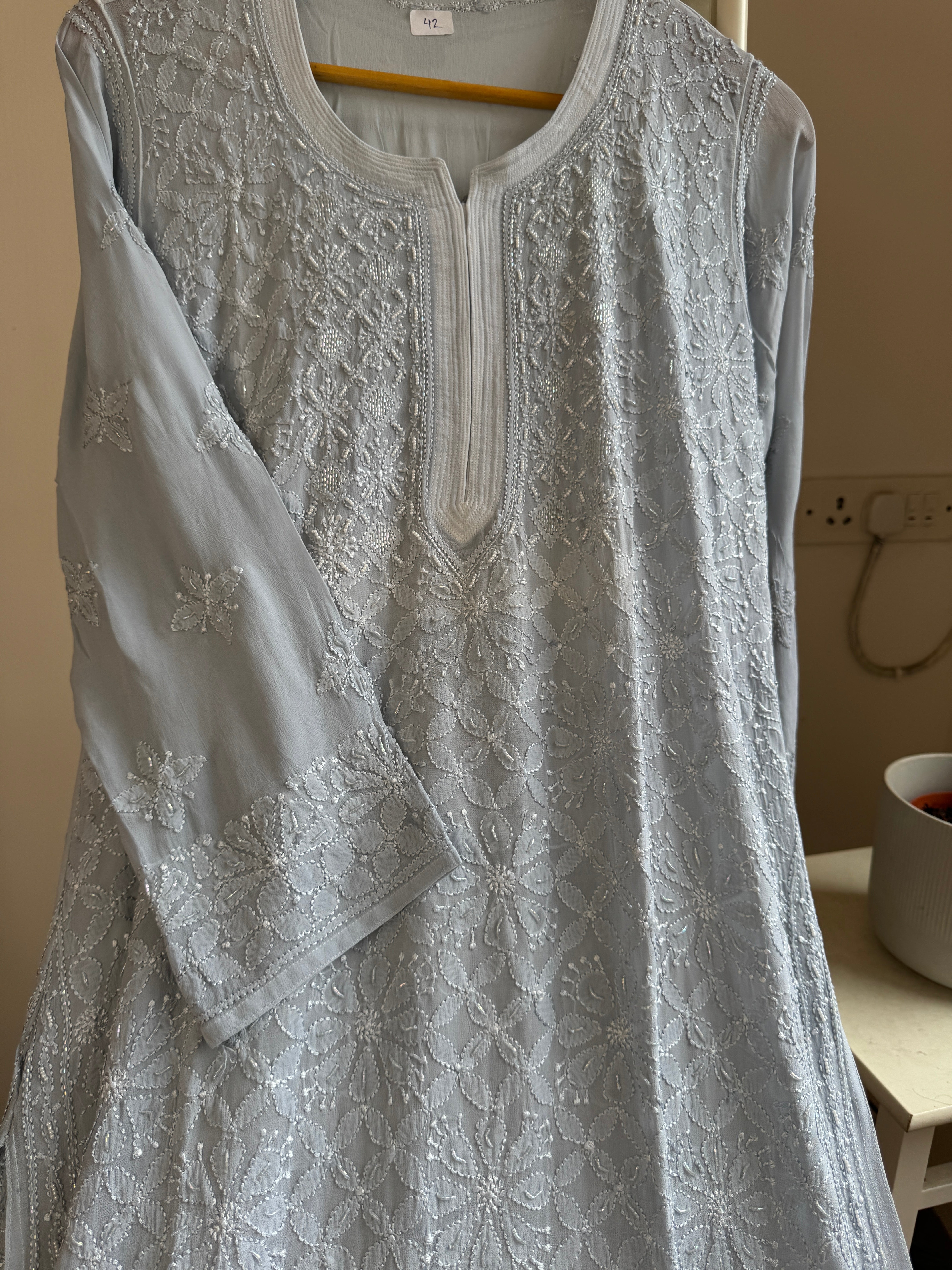 Viscose Kurti with Pearl  Work - Grey ARIAA CHIKANKARI 