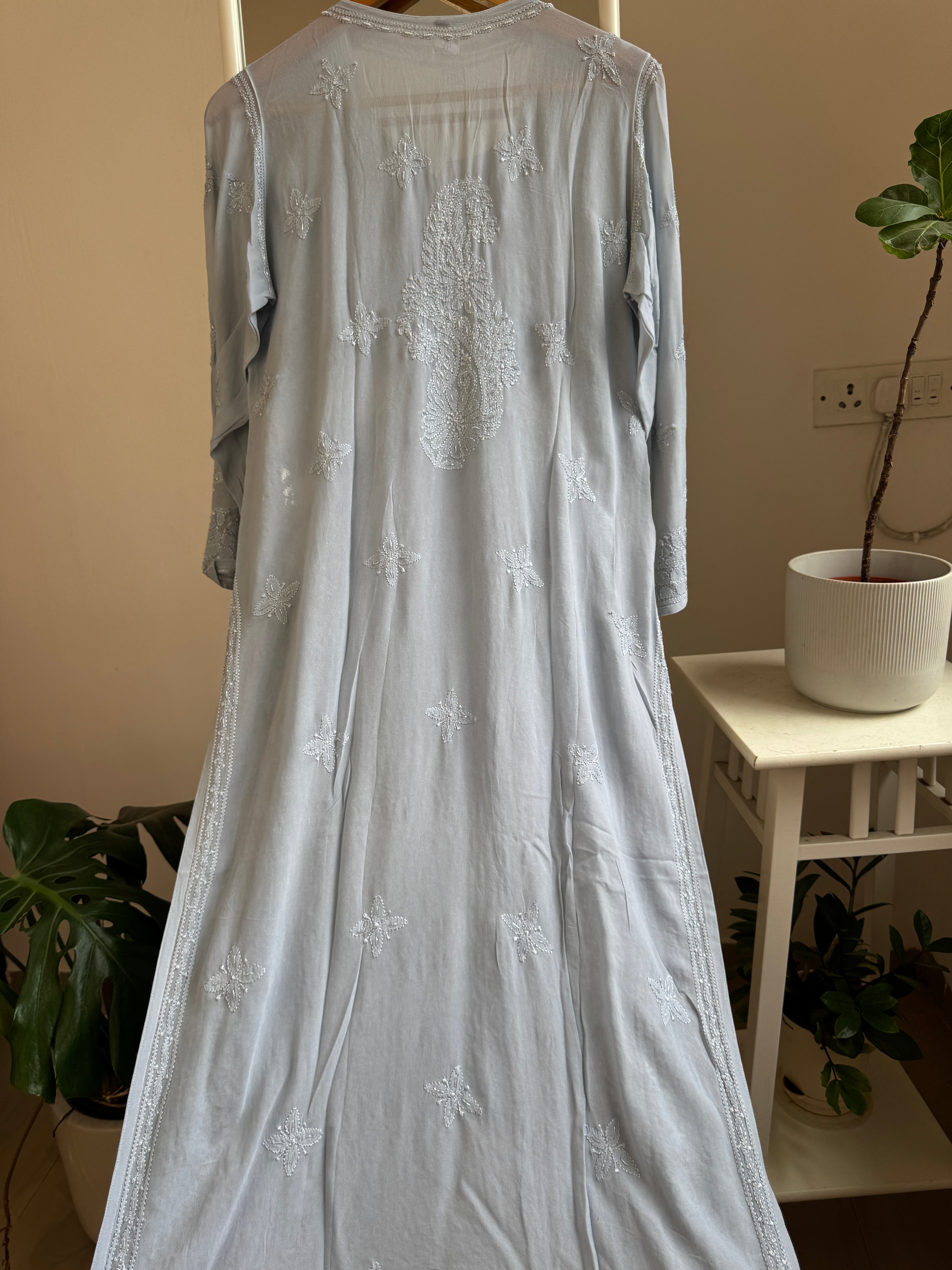 Viscose Kurti with Pearl  Work - Grey ARIAA CHIKANKARI 