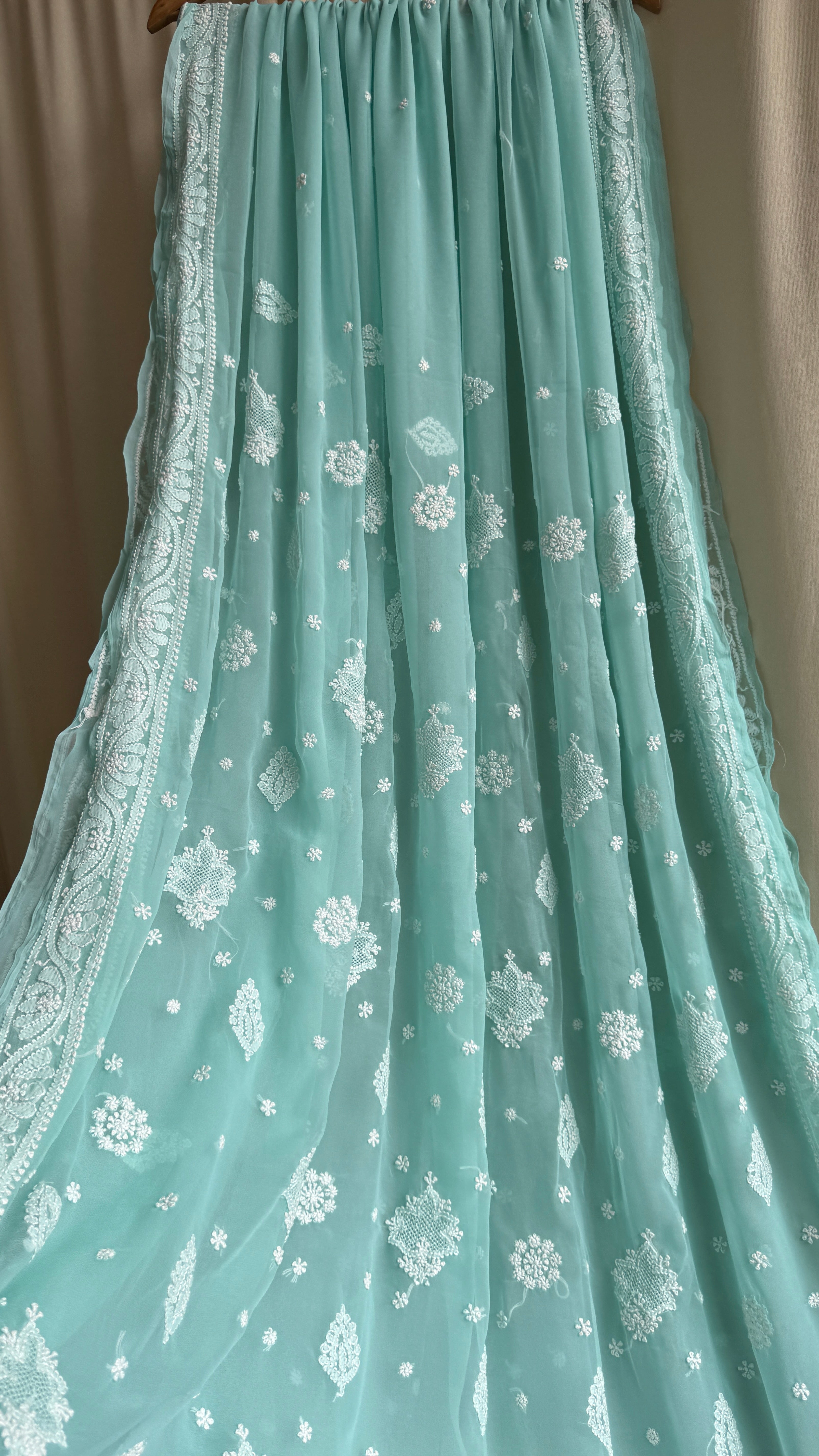 Georgette Chikankari saree in Sea Green
