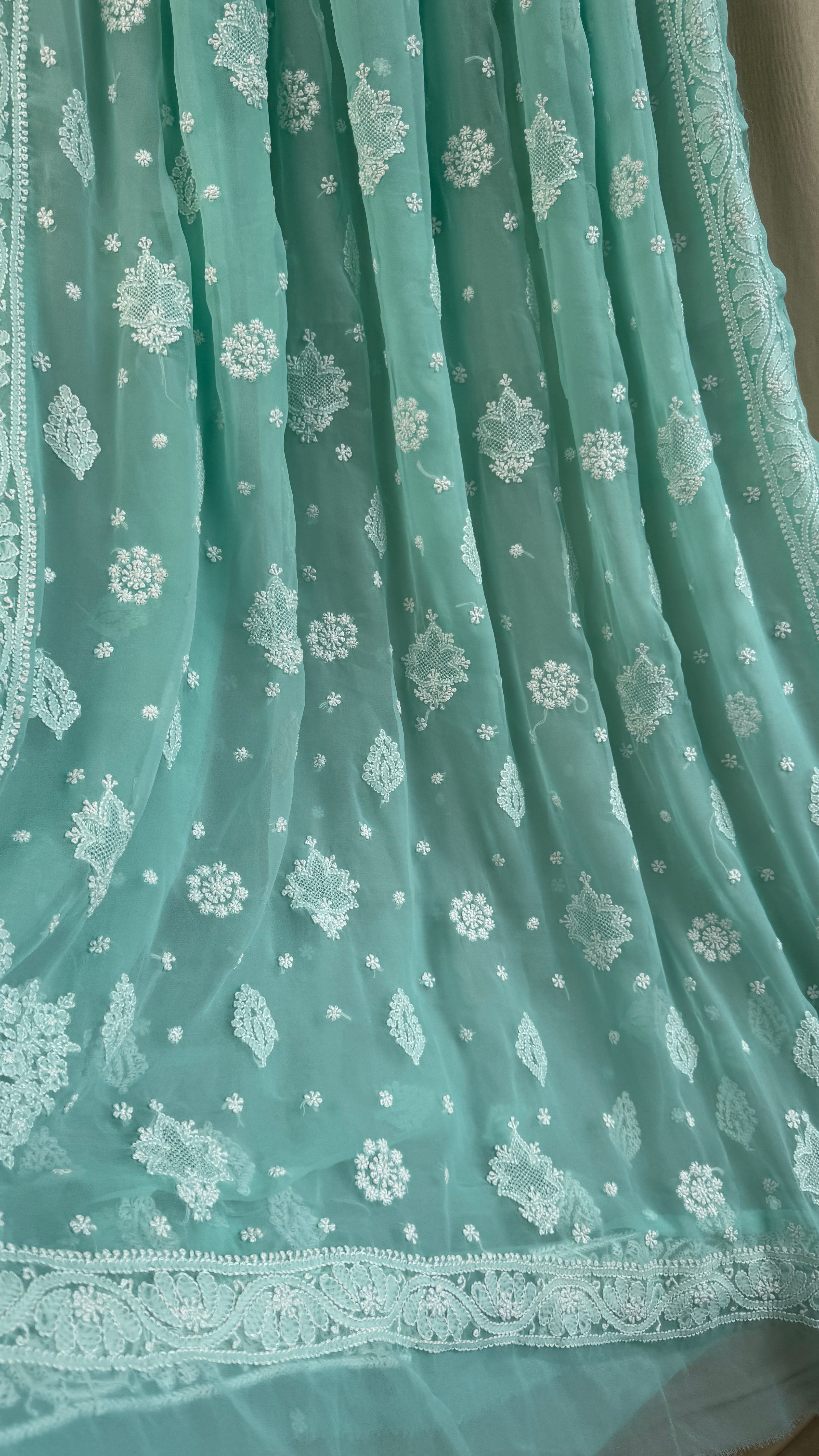 Georgette Chikankari saree in Sea Green